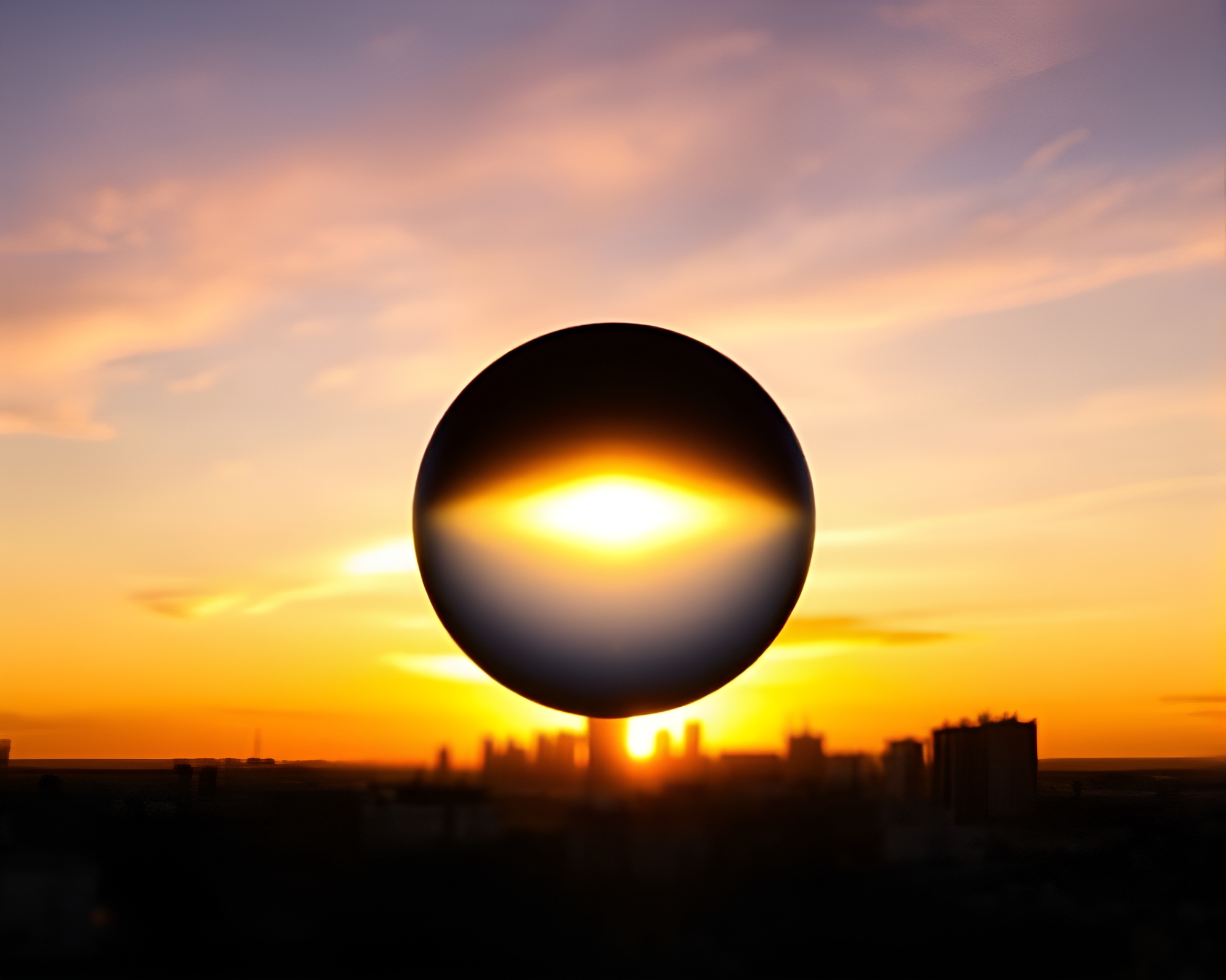 Lens Sunburst Sunset Skyline Optical Illusion – free AI stock image