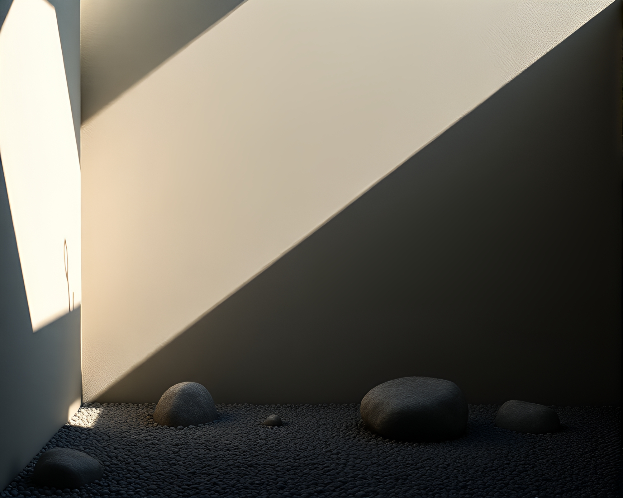 Tranquil Zen Garden with Water Droplets in Attic Shadow – free AI stock image