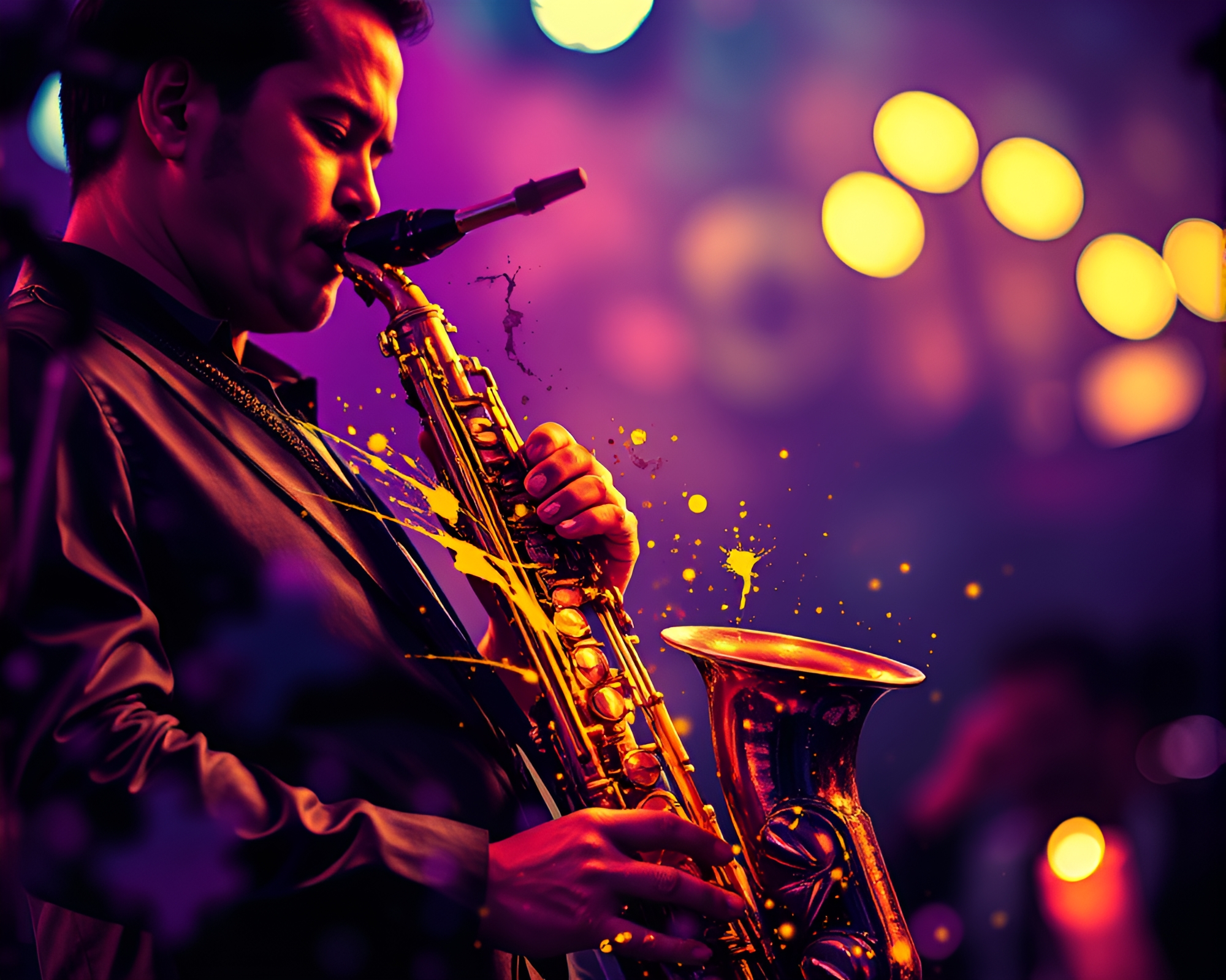 Ink Splashes: Saxophone Serenade by Candlelight – free AI stock image