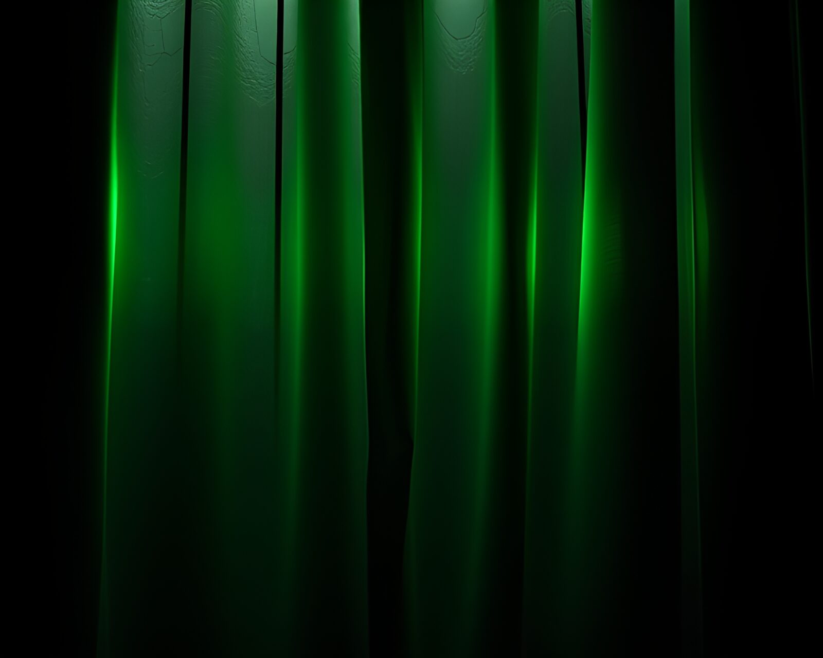 Abstract stained-glass window pattern in green neon lights