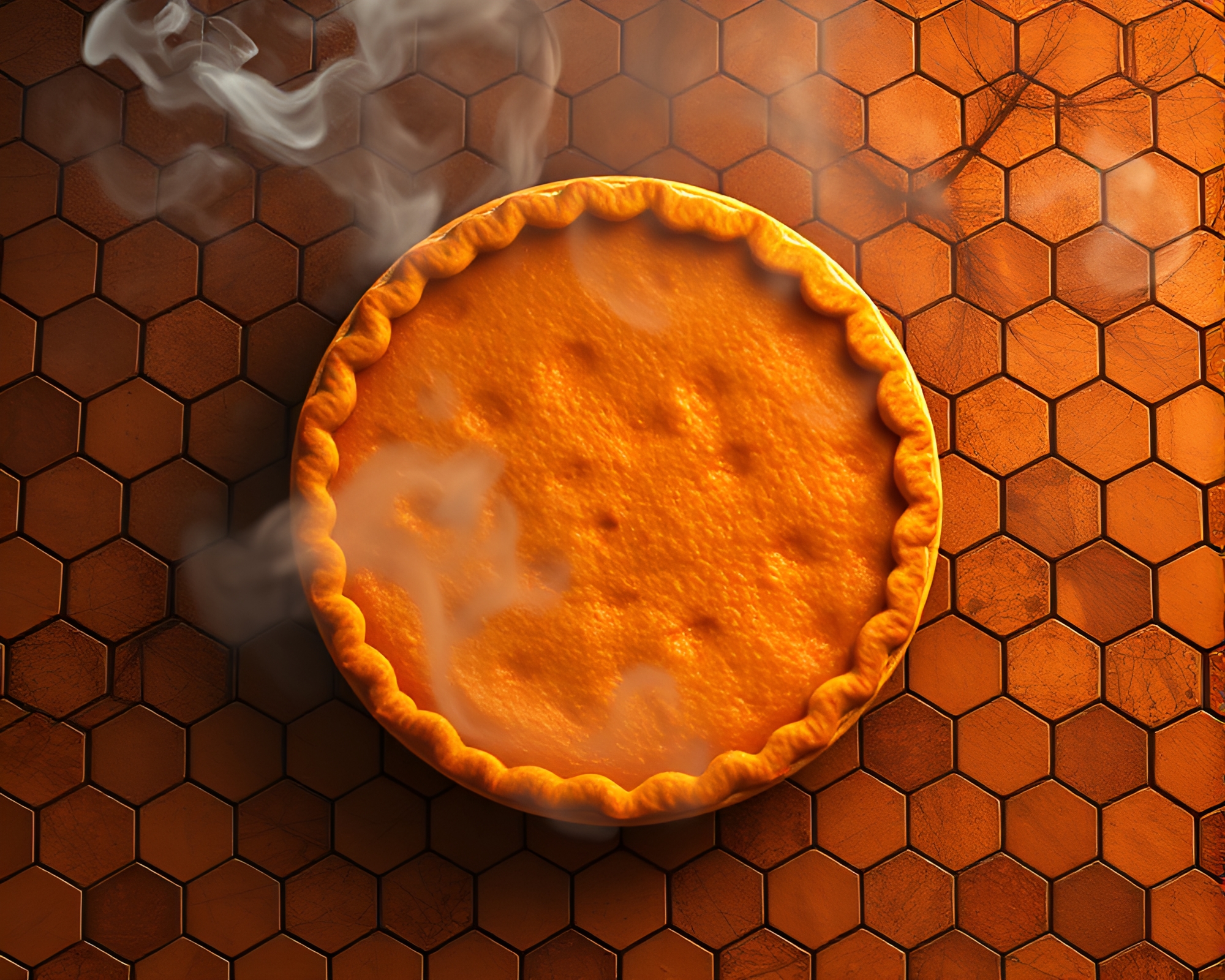Hexagonal Pumpkin Pie in Smoky Hair Simulation – free AI stock image