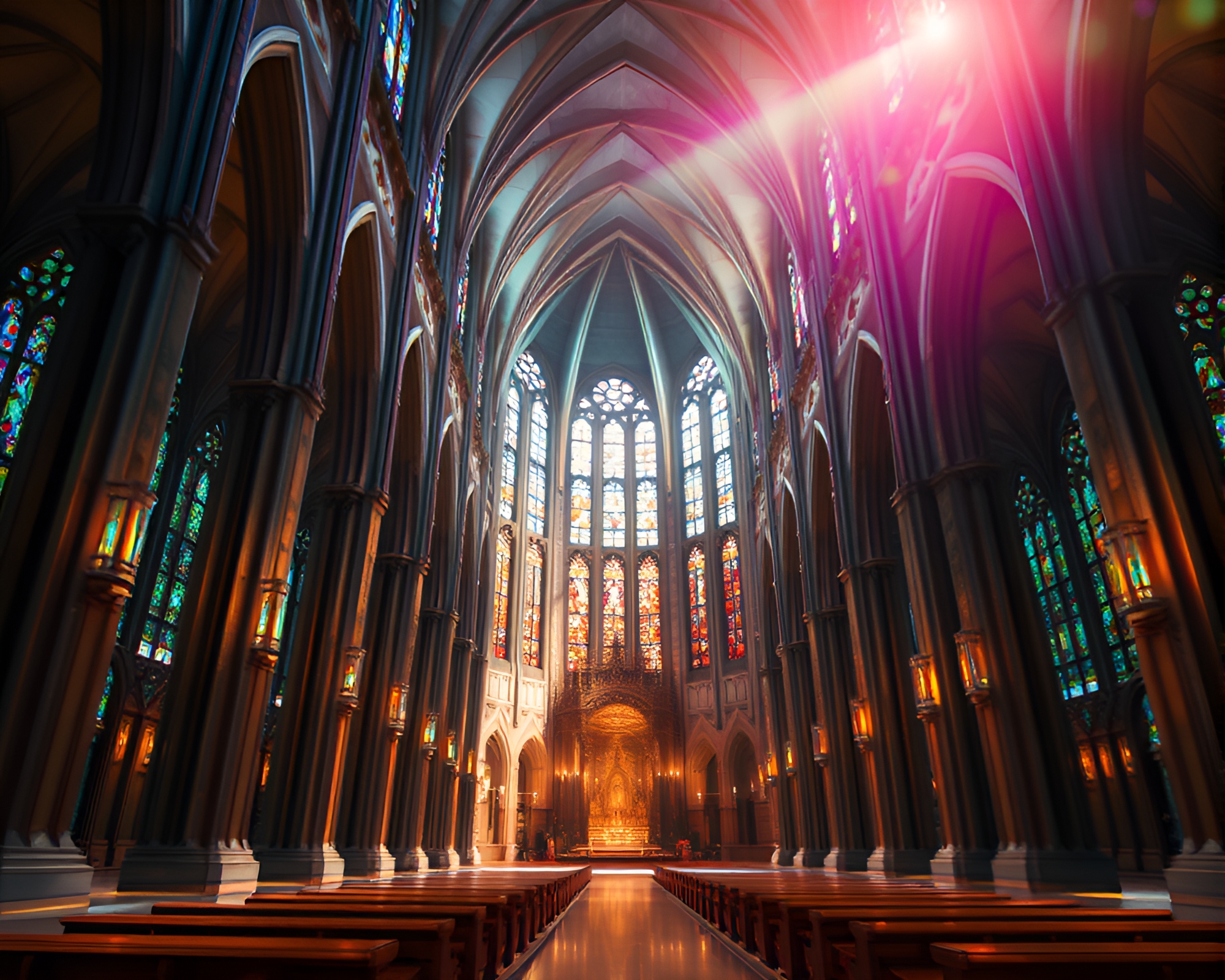 Virtual Cathedral in Soft Focus Illumination – free AI stock image