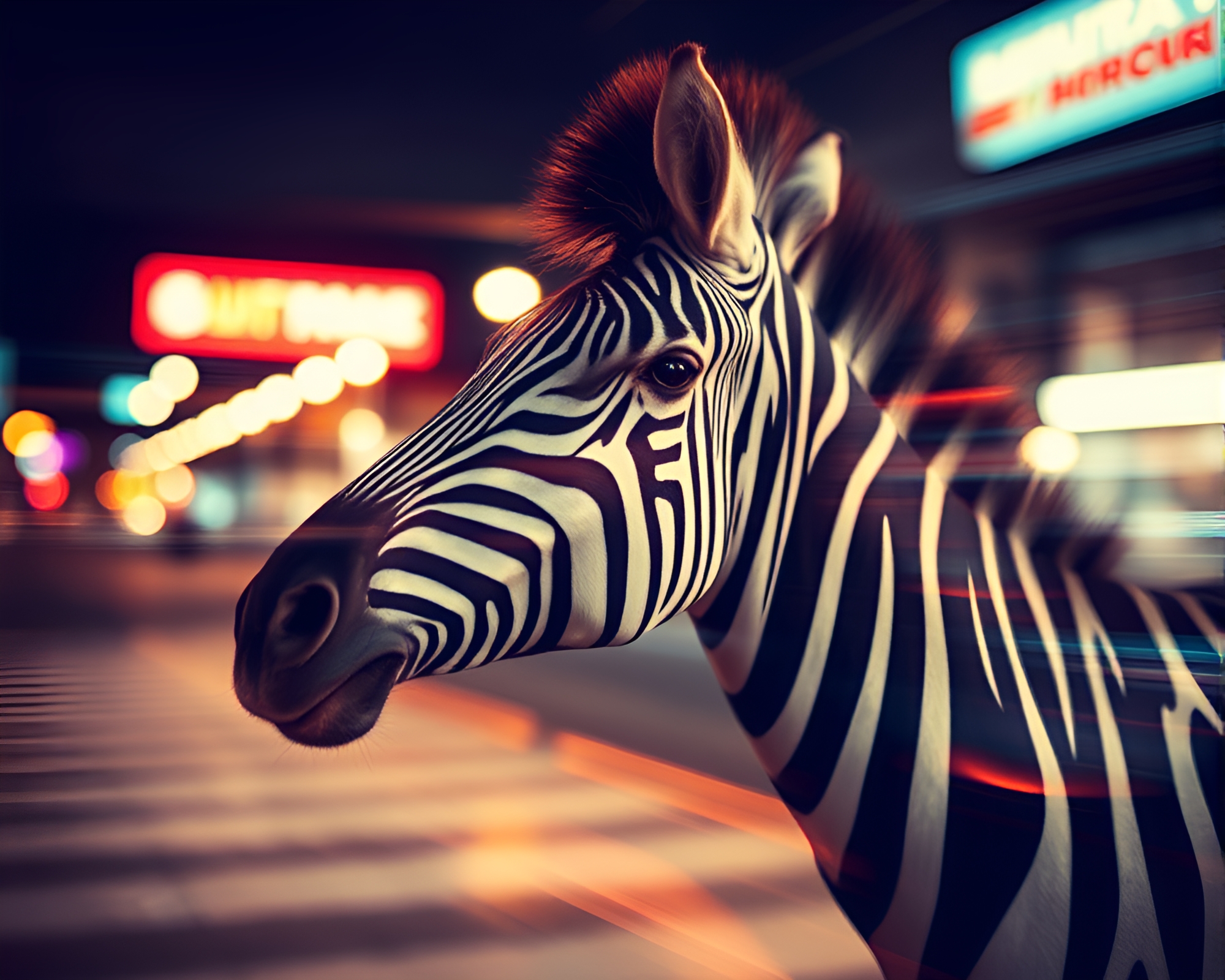 Neon Zebra in Double Exposure Graffiti World – free AI stock image