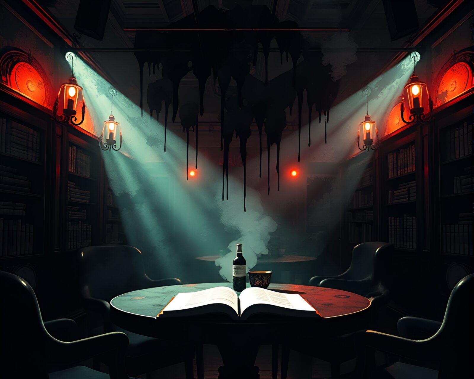 A mesmerizing low-poly 3D render of Poe-themed atmosphere