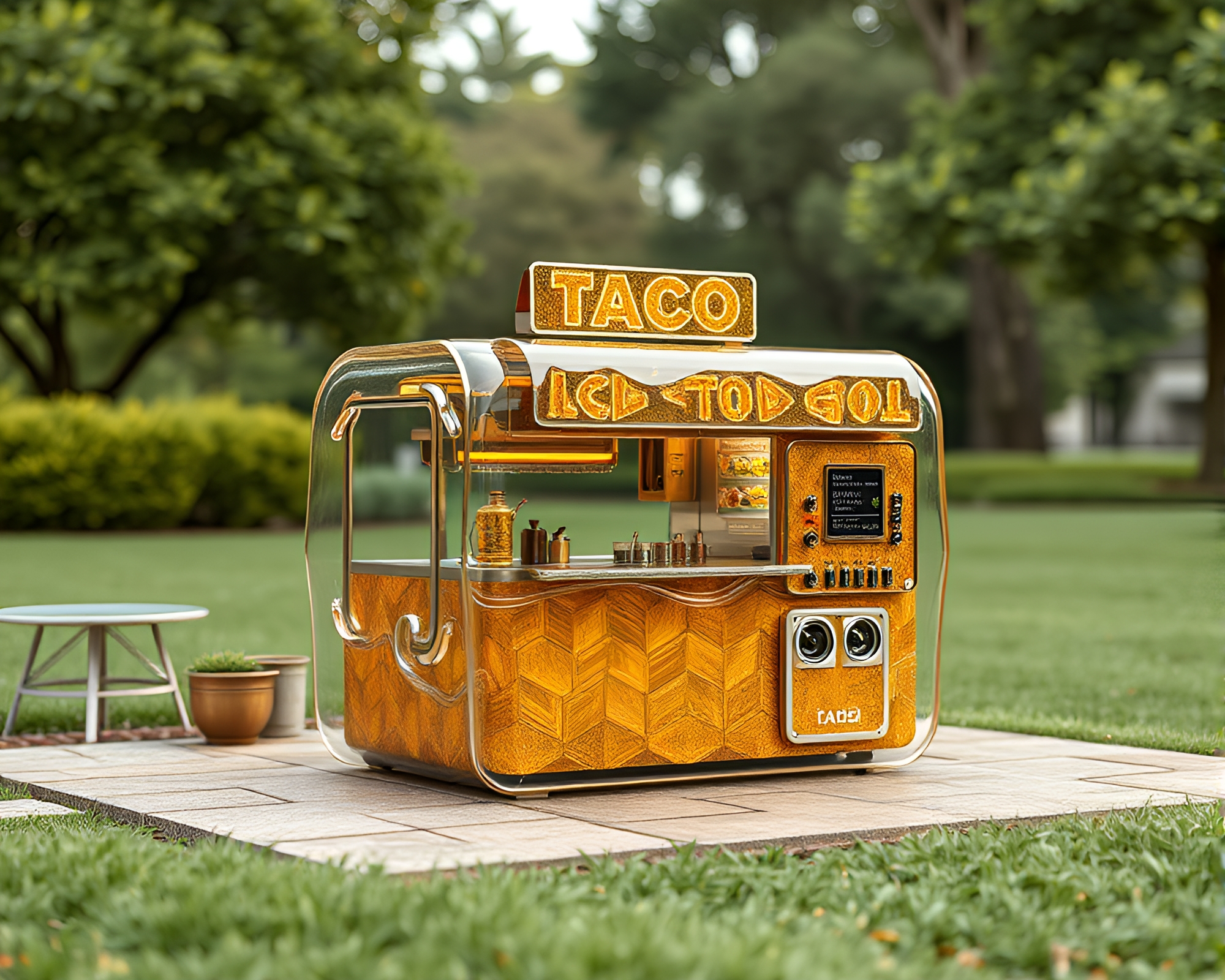 Glass Distorted Taco Stand in Savannah Golds – free AI stock image
