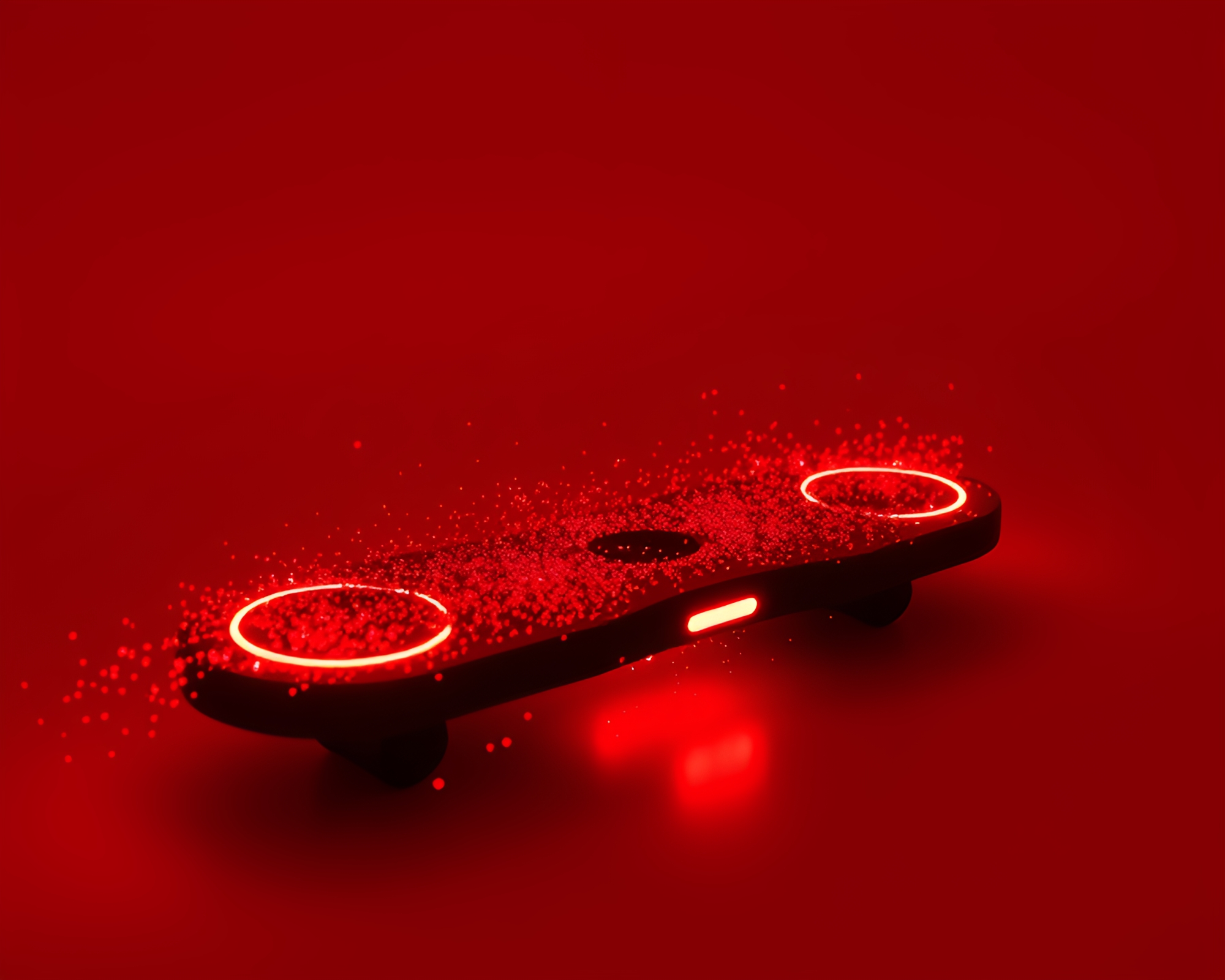 Minimalist Red Hoverboard Particle Simulation Art – free AI stock image