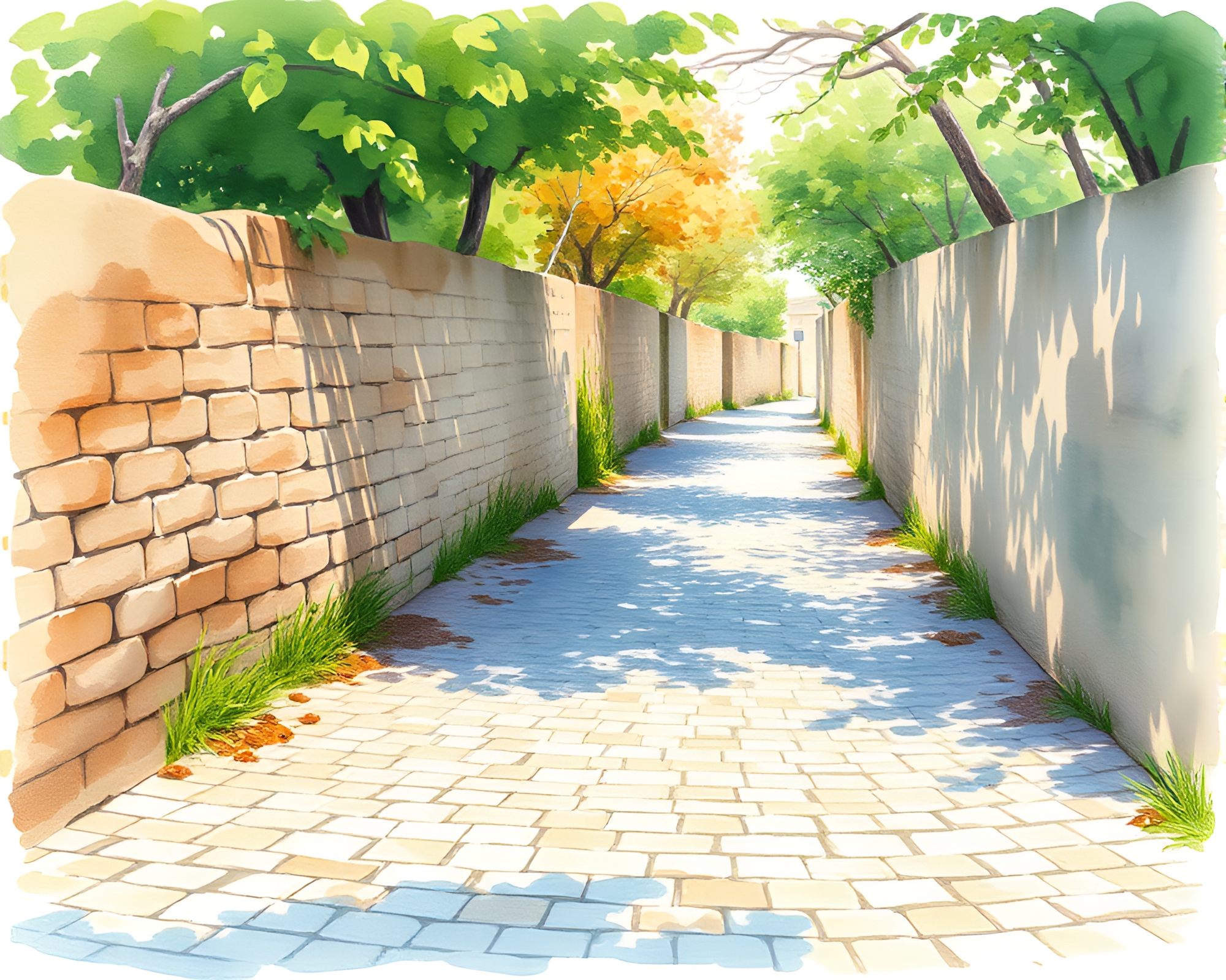 Majestic Lion on Cobblestone Path Watercolor Painting – free AI stock image