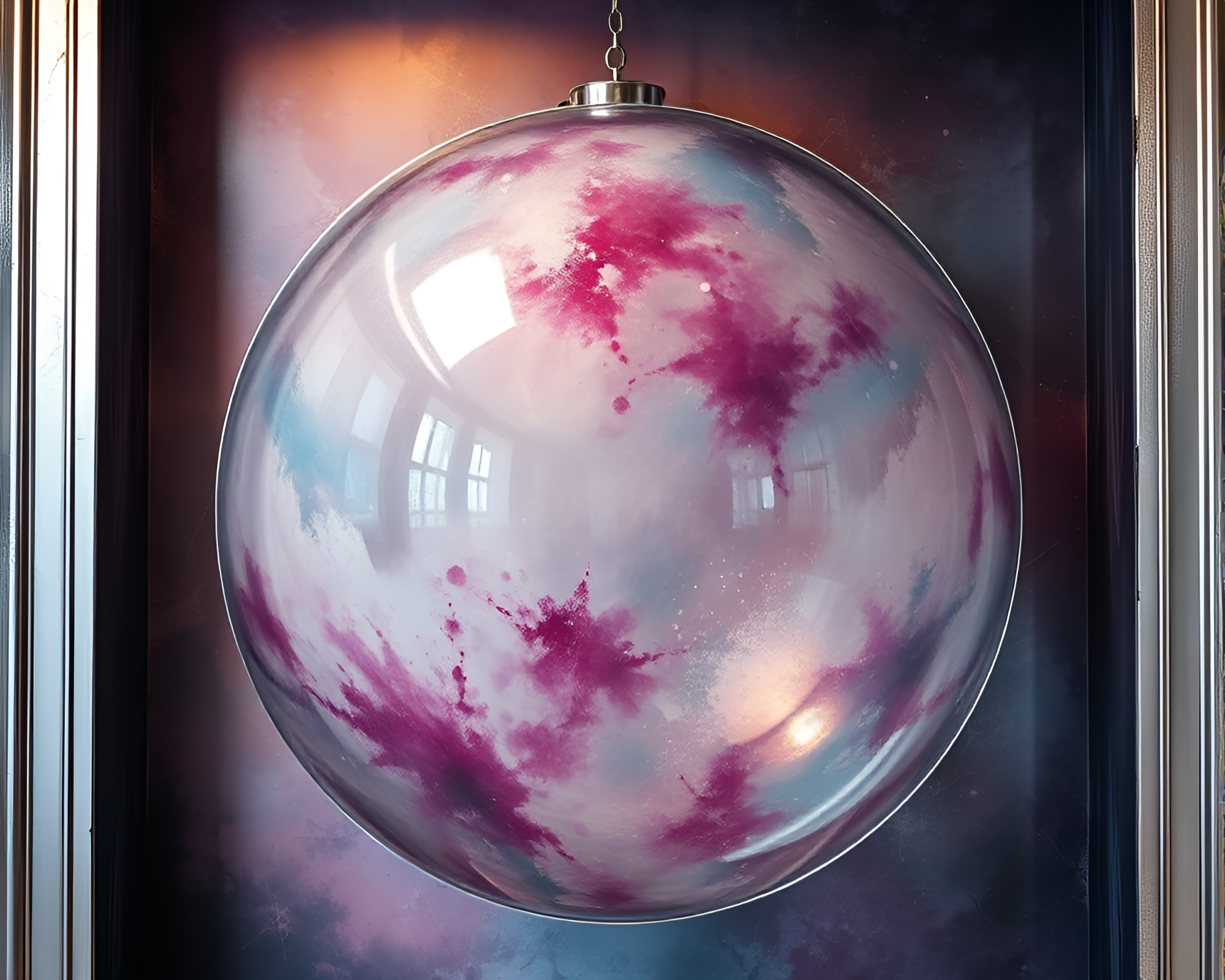 Glass Orb with Silver Leaf Accents in Mural Painting – free AI stock image