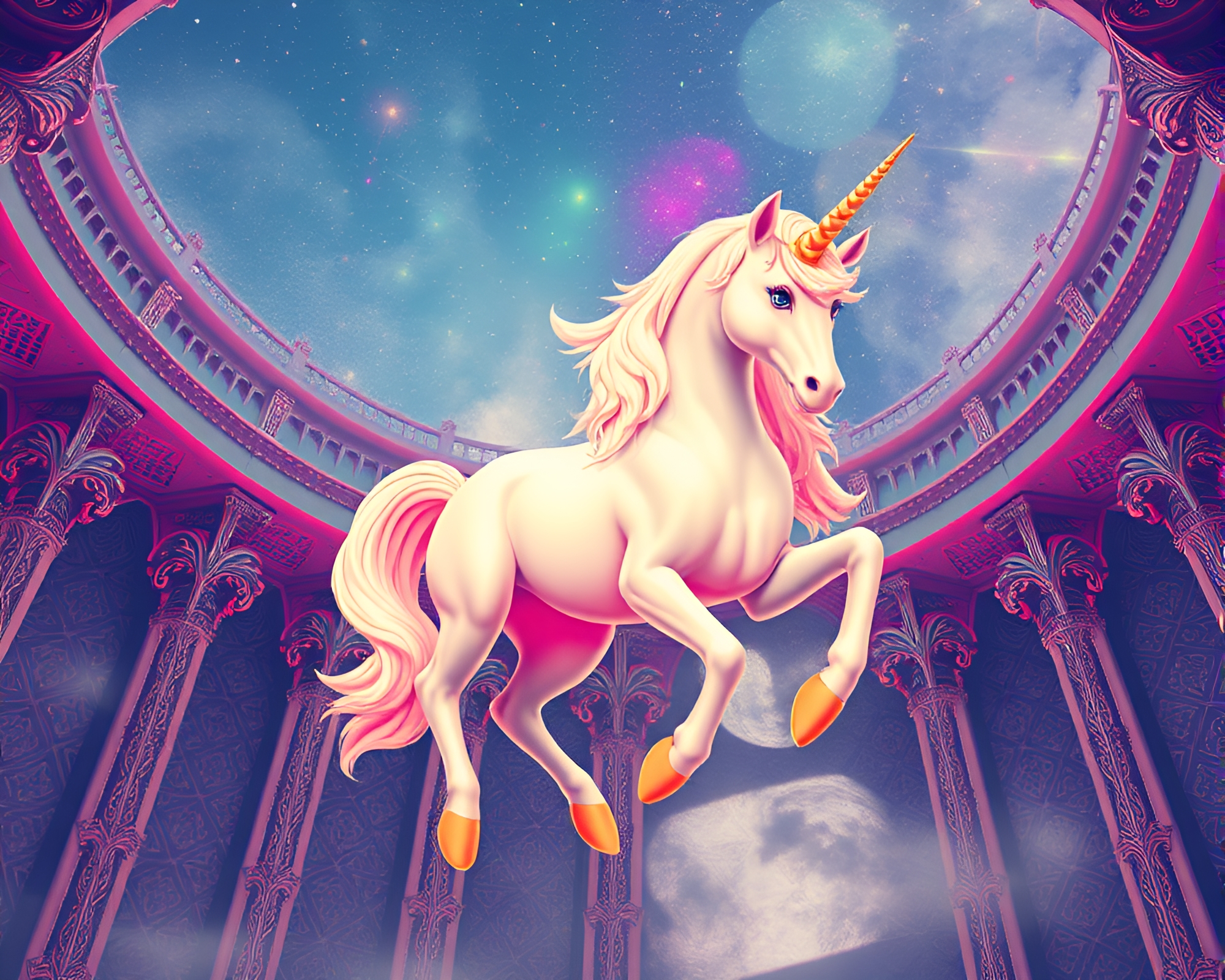 Ethereal Unicorn Castle with Intricate Architectural Patterns – free AI stock image
