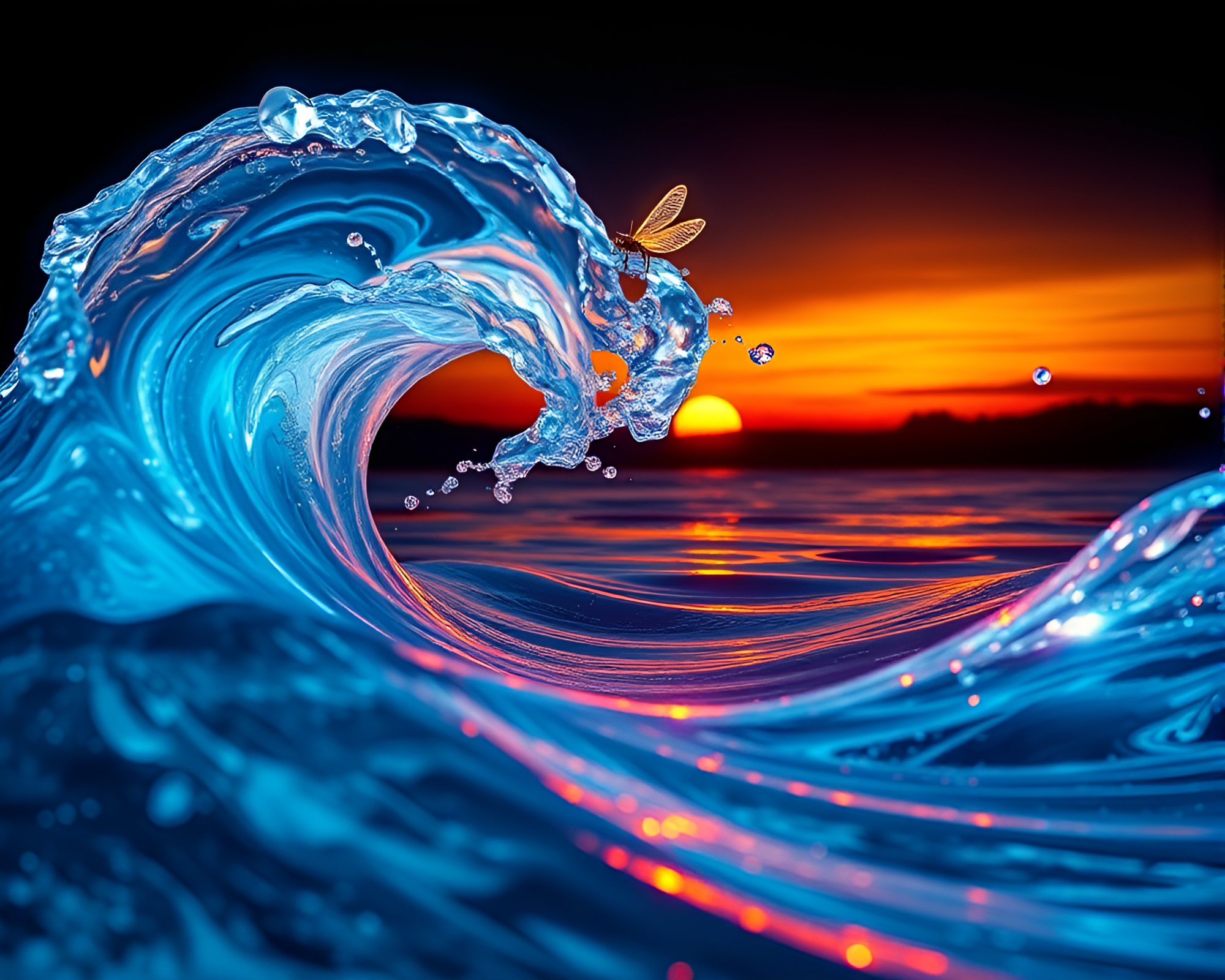Vaporwave Sunset with Engraved Water Whirlpool – free AI stock image