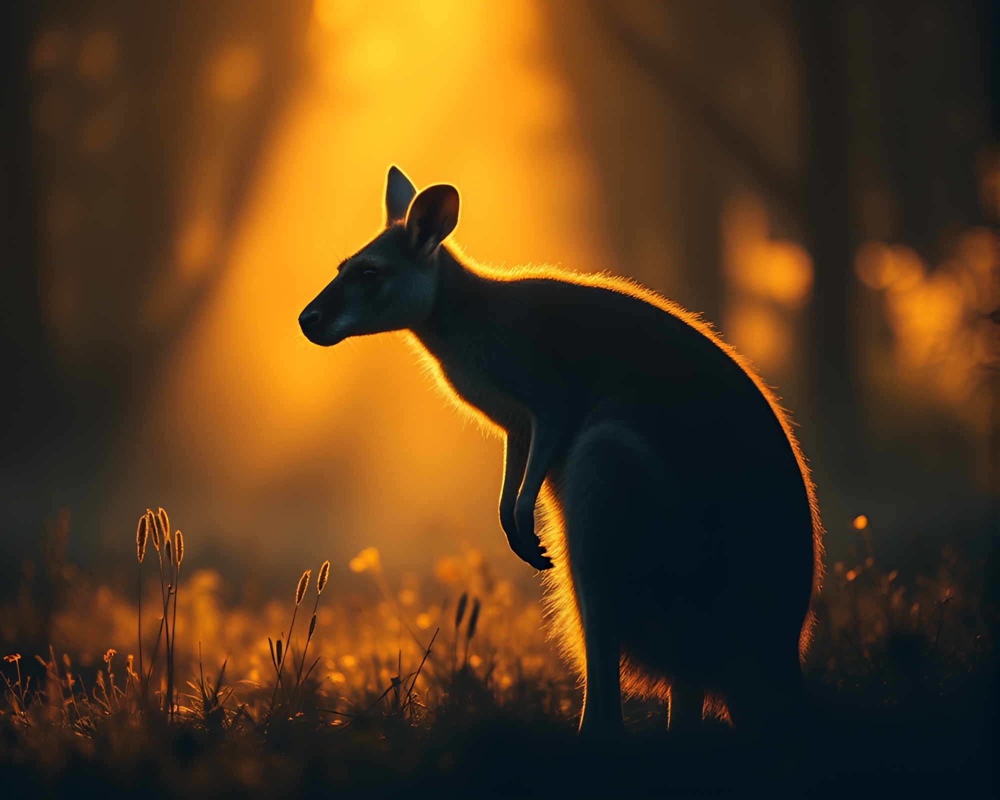 Golden Light  Kangaroo Halftone Composition – free AI stock image