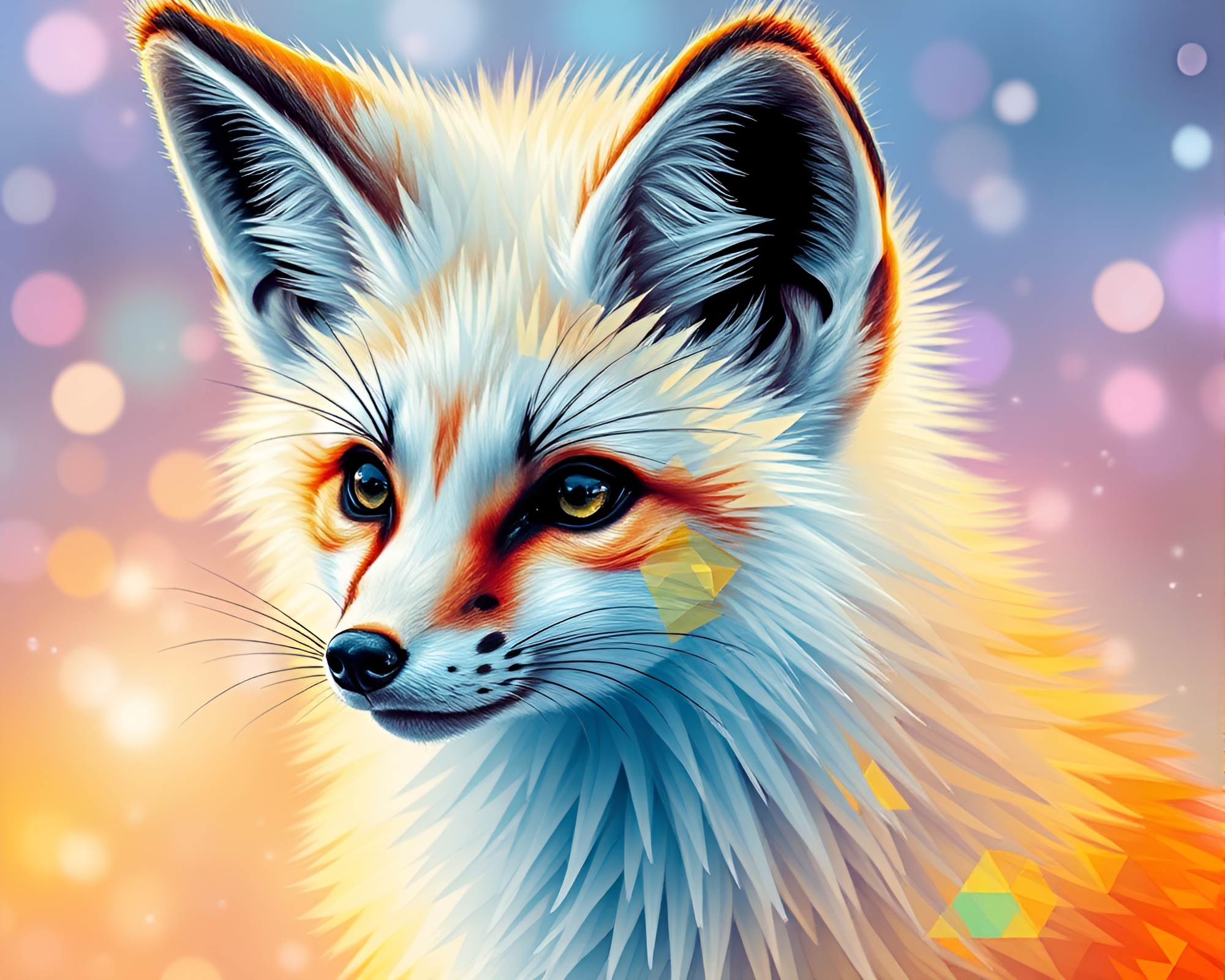 Fennec Fox Encased in Rainbow Ice Crystal Mosaic – free AI stock image