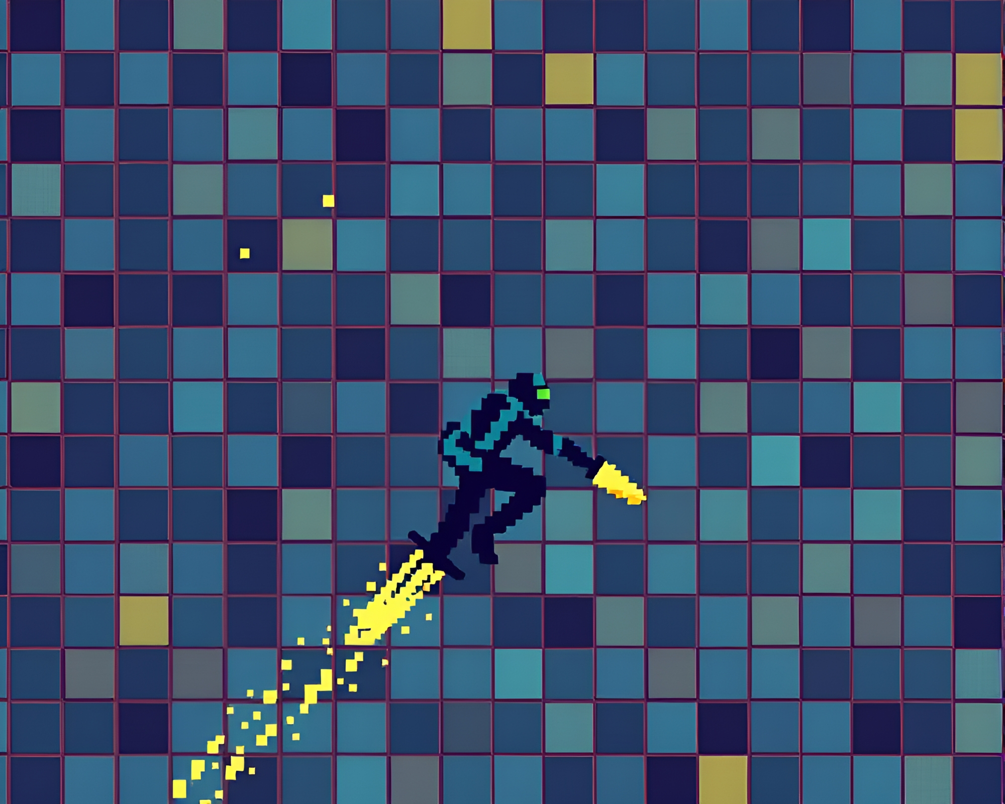 8-Bit Jetpack Mosaic Tiling in Grainy Film Style – free AI stock image
