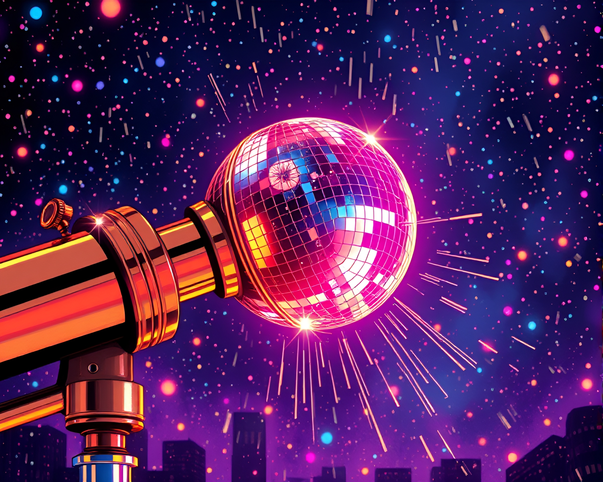 Disco Ball Telescope: Manga Style Fantasy Illustration – free AI stock image