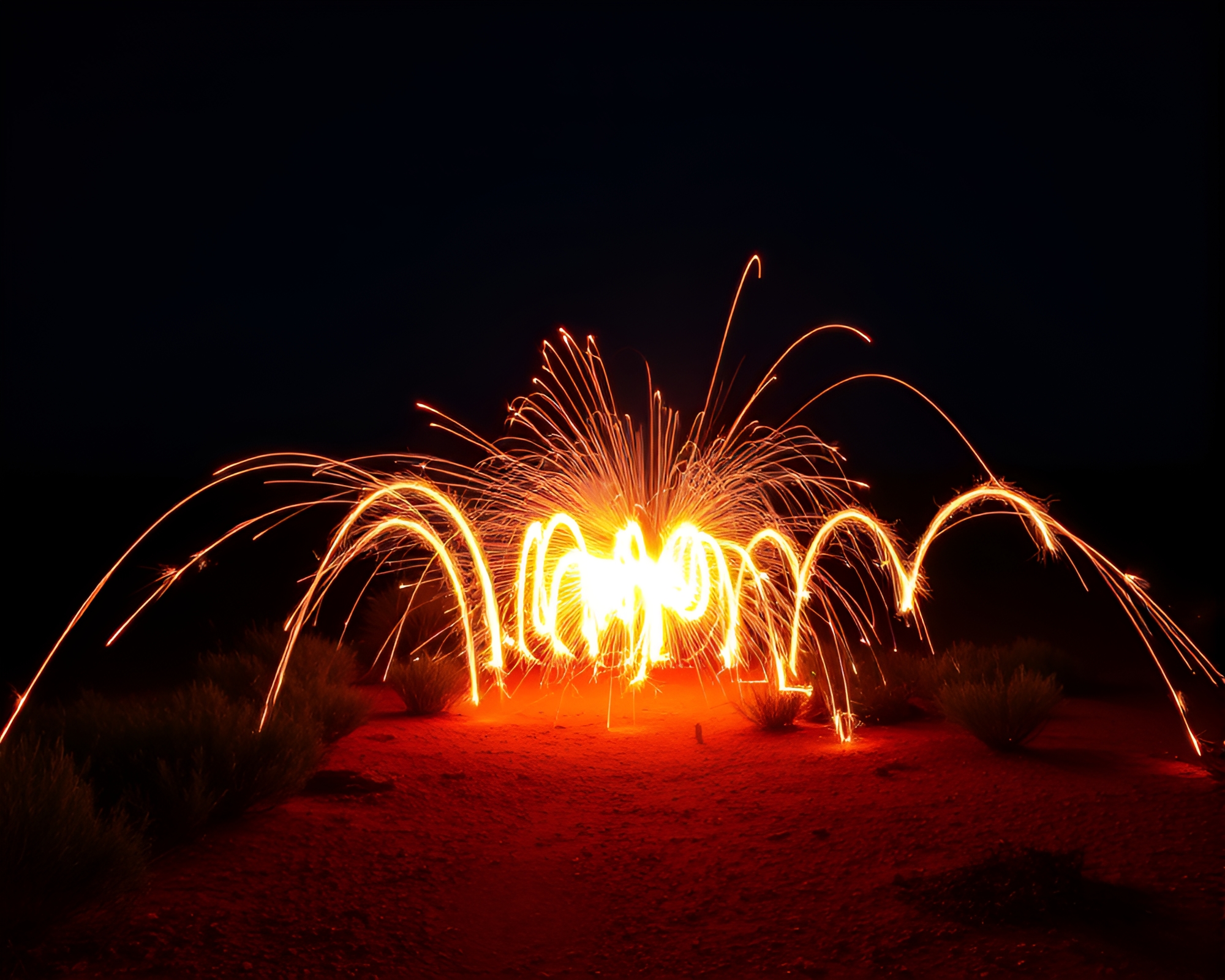 Desert Sparkler Trails in Faded Denim Graffiti Style – free AI stock image