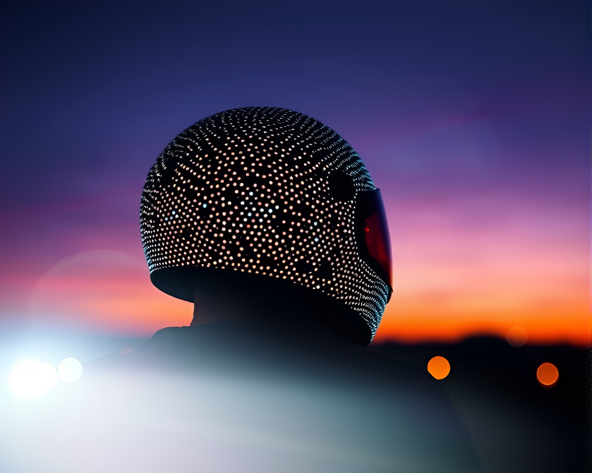 Dusk Twilight Helmet in Particle Simulation Art – free AI stock image