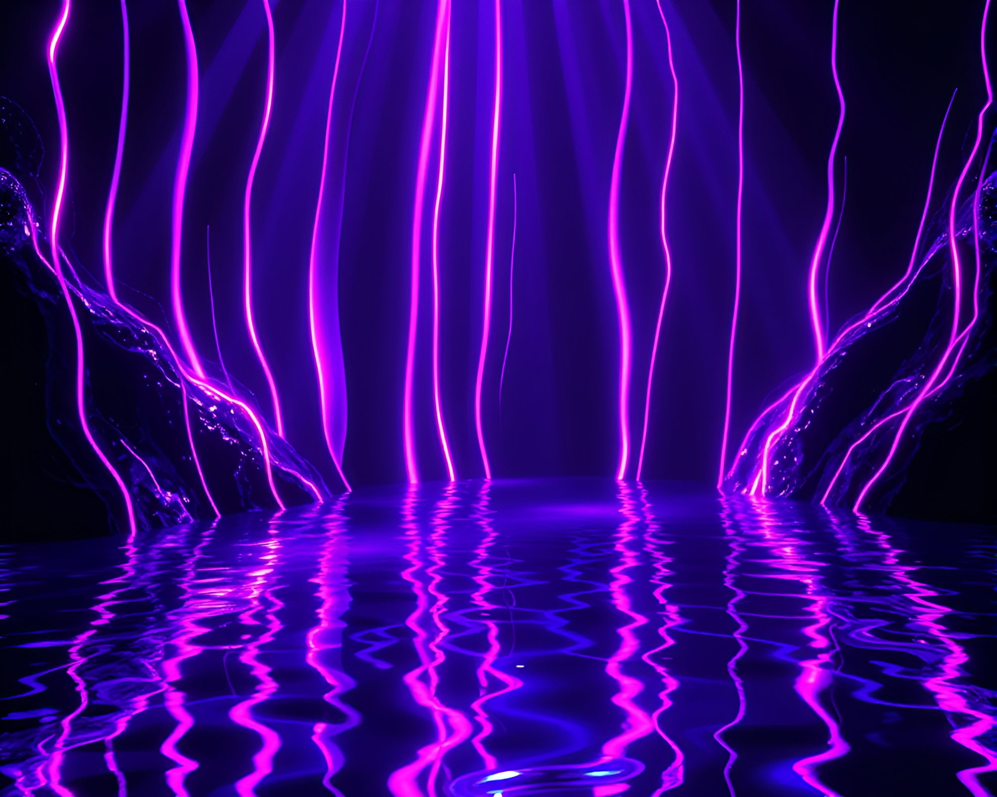 Neon Striped Hot Springs at Twilight – free AI stock image