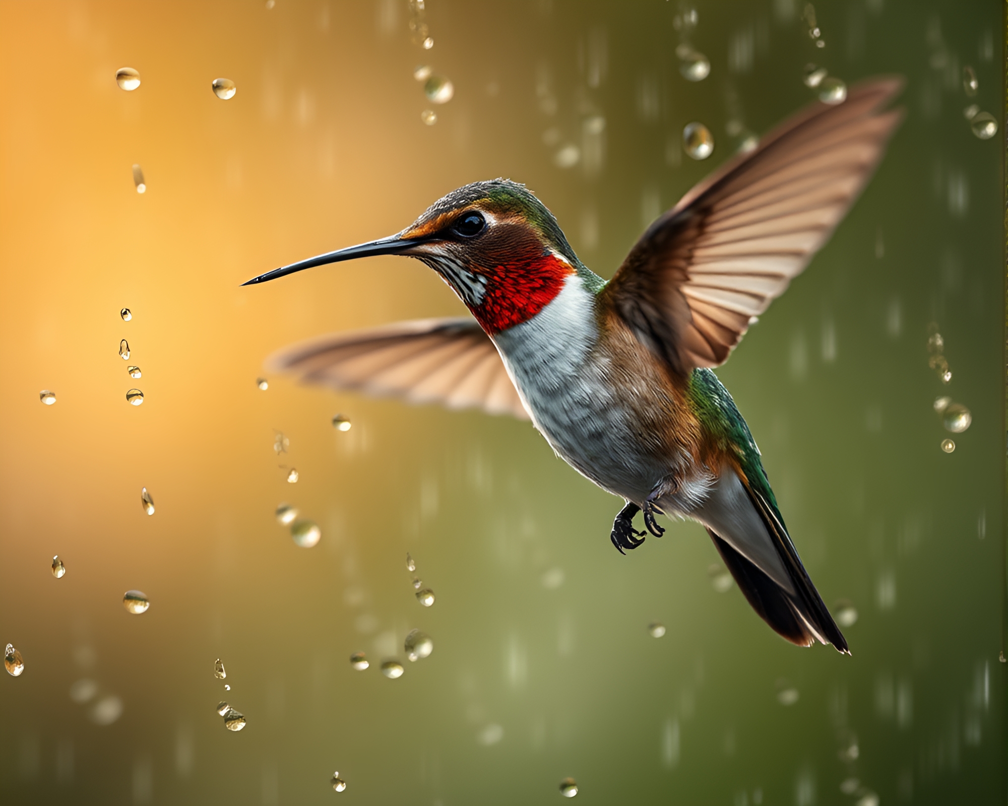 Exquisite Rain Droplets on Hummingbird Wings – free AI stock image
