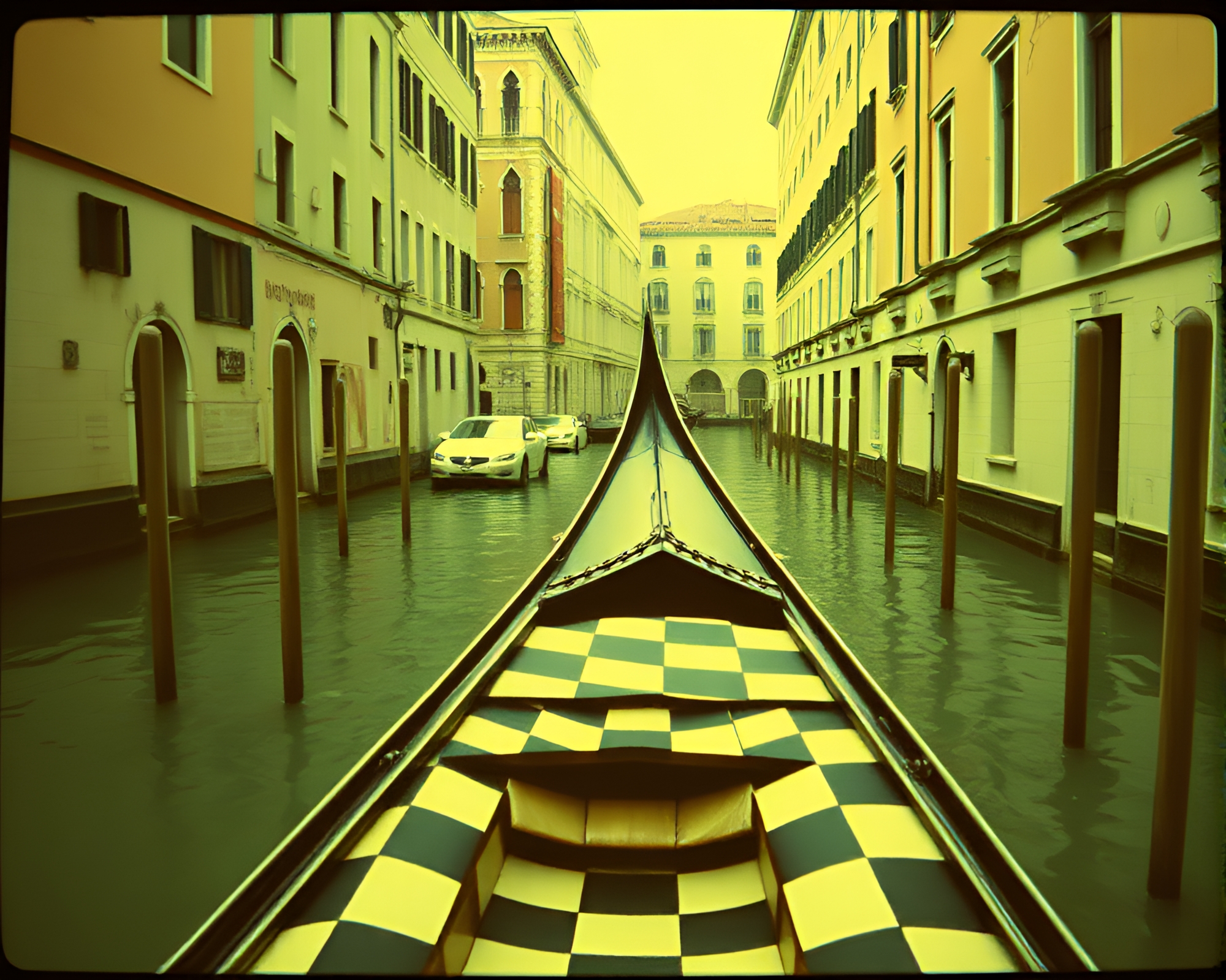 Surreal Gondola Ride Through Checkered Dreamscape – free AI stock image