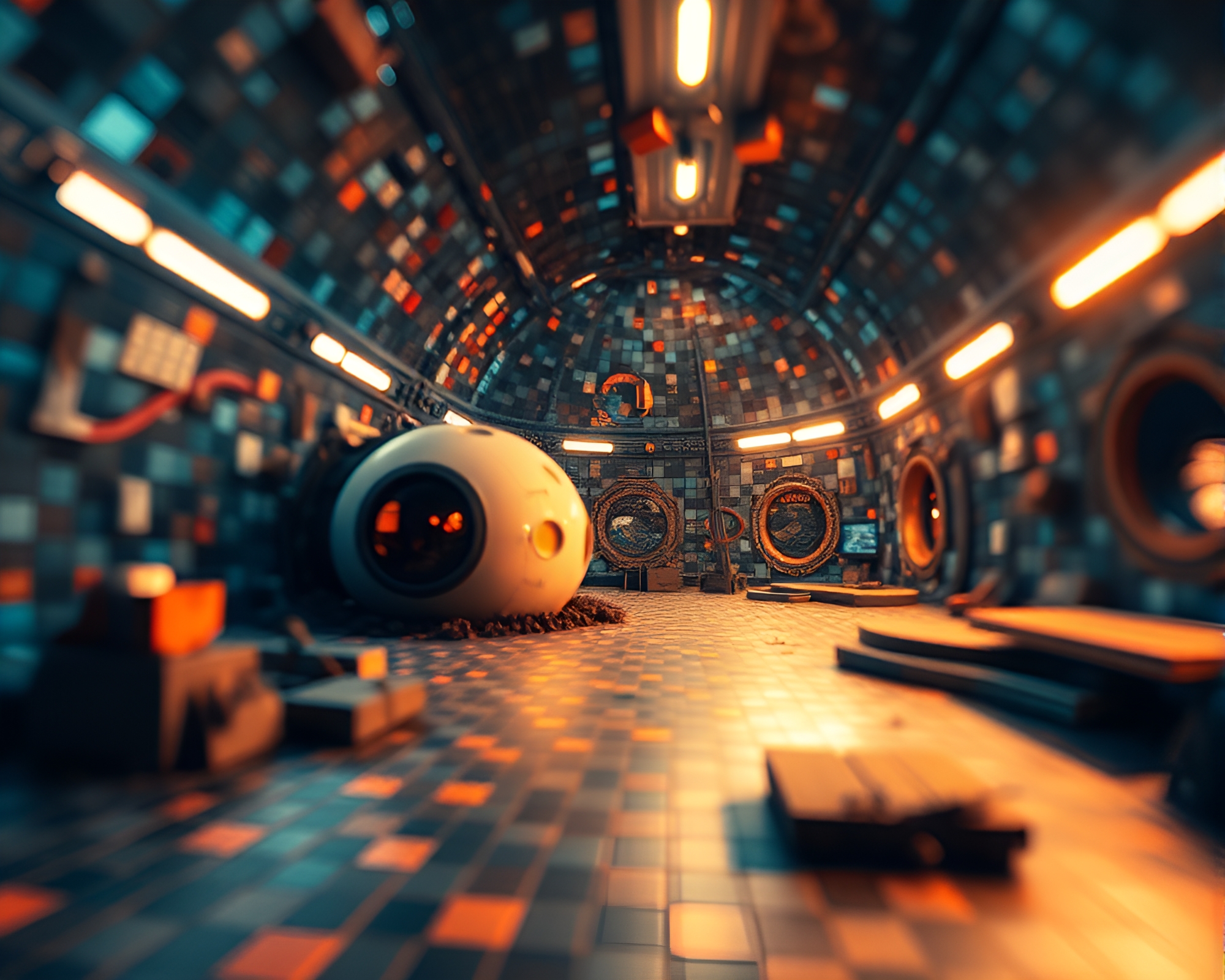 Space Habitat Tiled Mosaic Infrared Bokeh Lights – free AI stock image