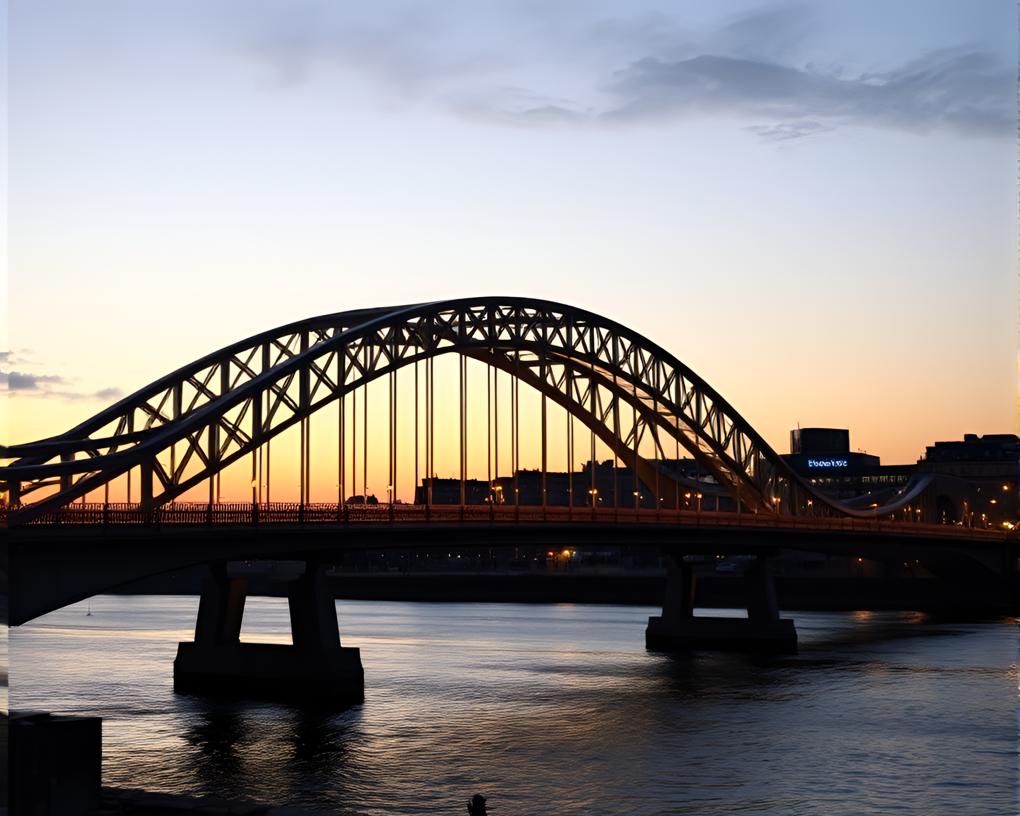 Bronze Glass Bridge Silhouette Retro Scanlines – free AI stock image