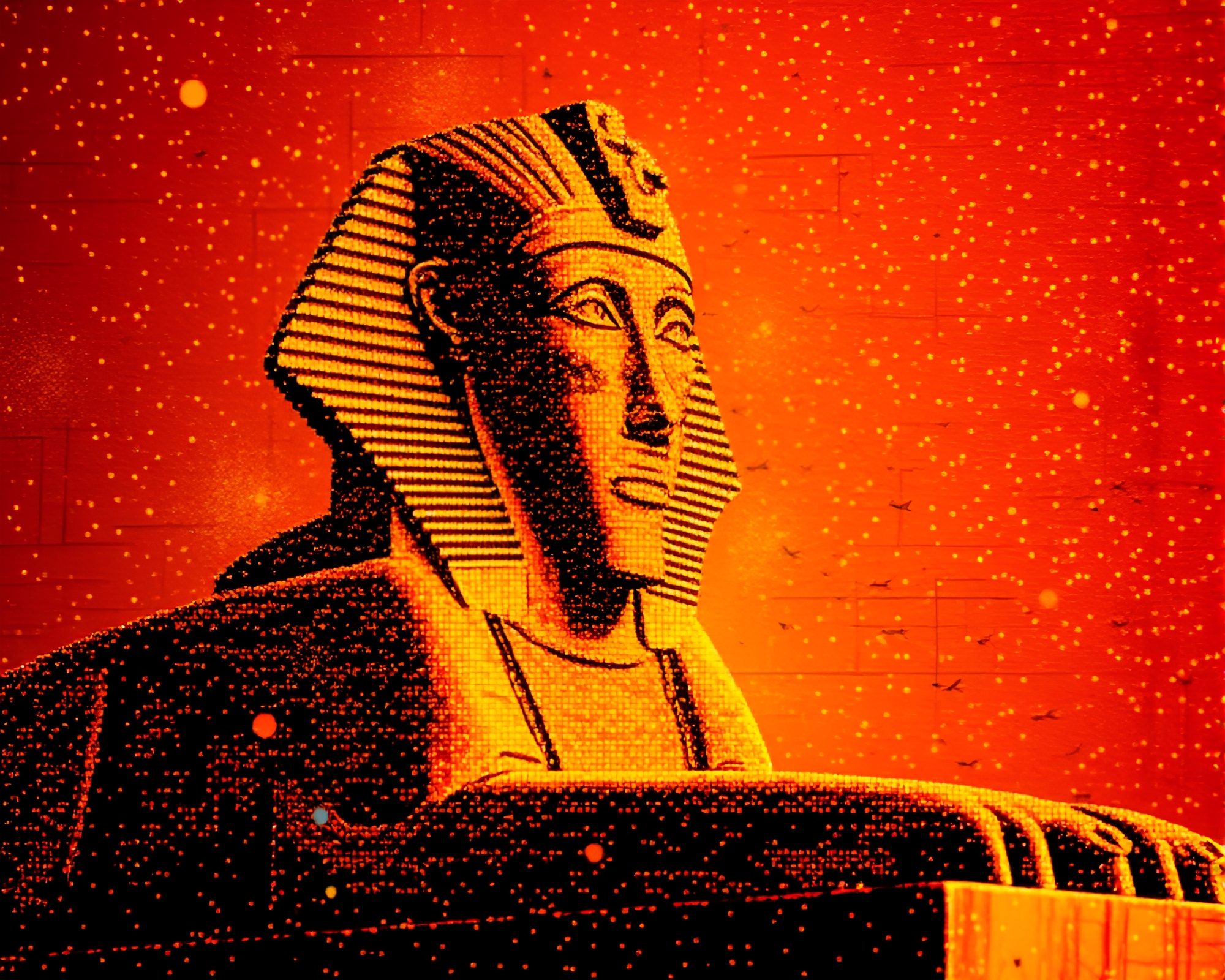 Sphinx Statue in Overexposed Mural Brightness – free AI stock image