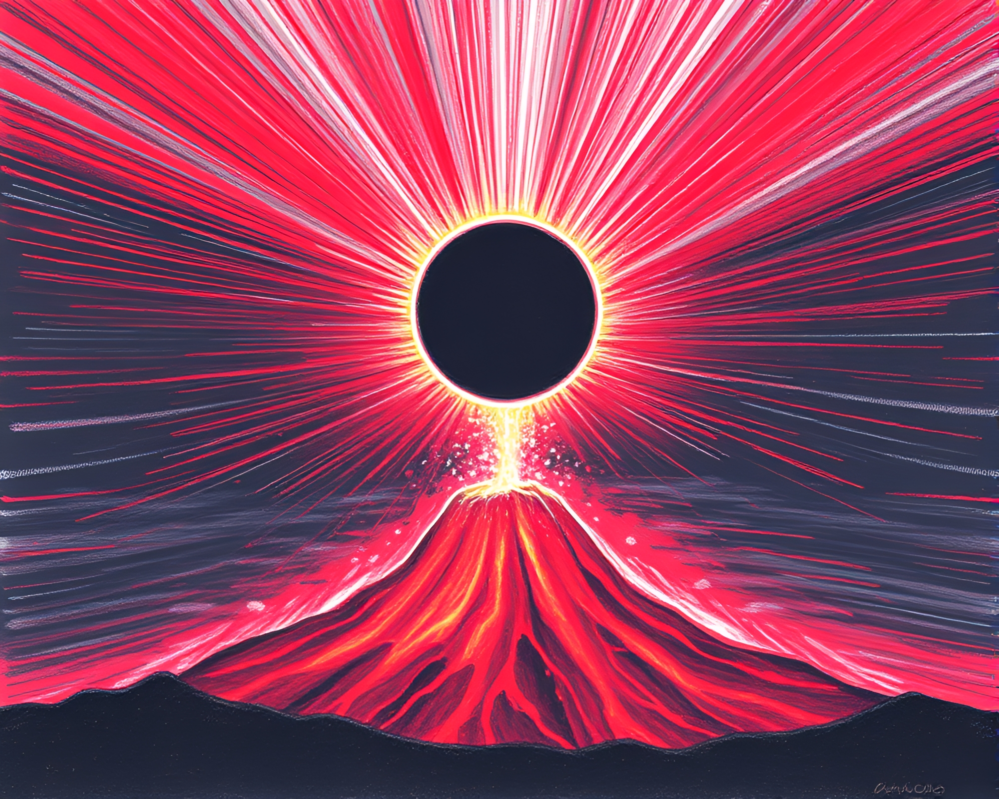 Eclipse Motion: Volcanic Red Glow Conte Crayon Drawing – free AI stock image