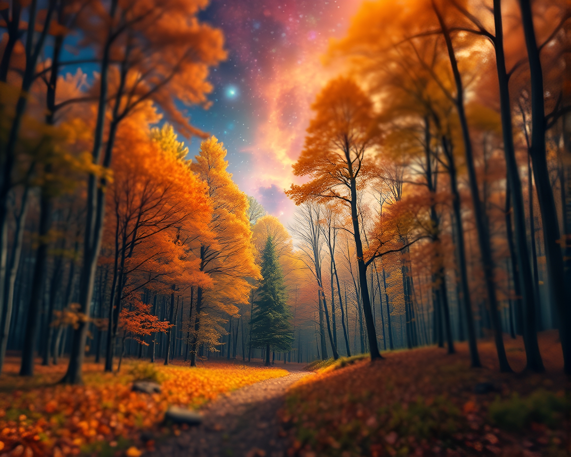 Autumn Forest Nebula Portal Editorial Illustration – free AI stock image
