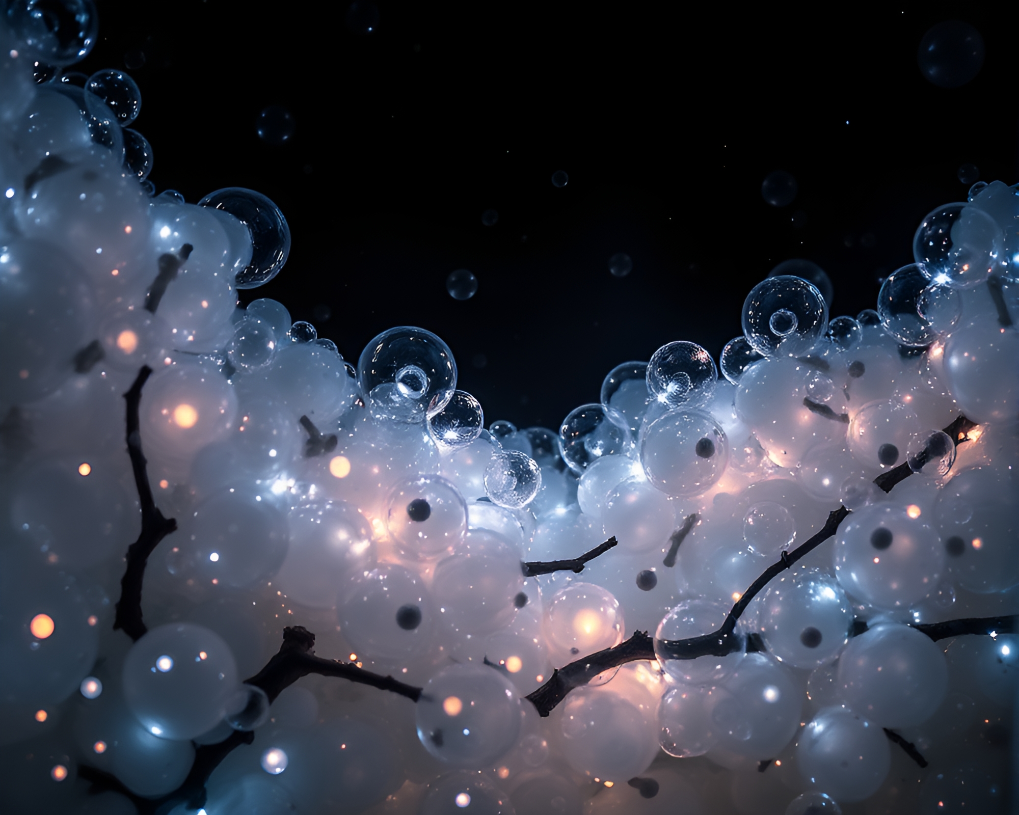 Owl in Bubble Cluster with Rim Lighting – free AI stock image