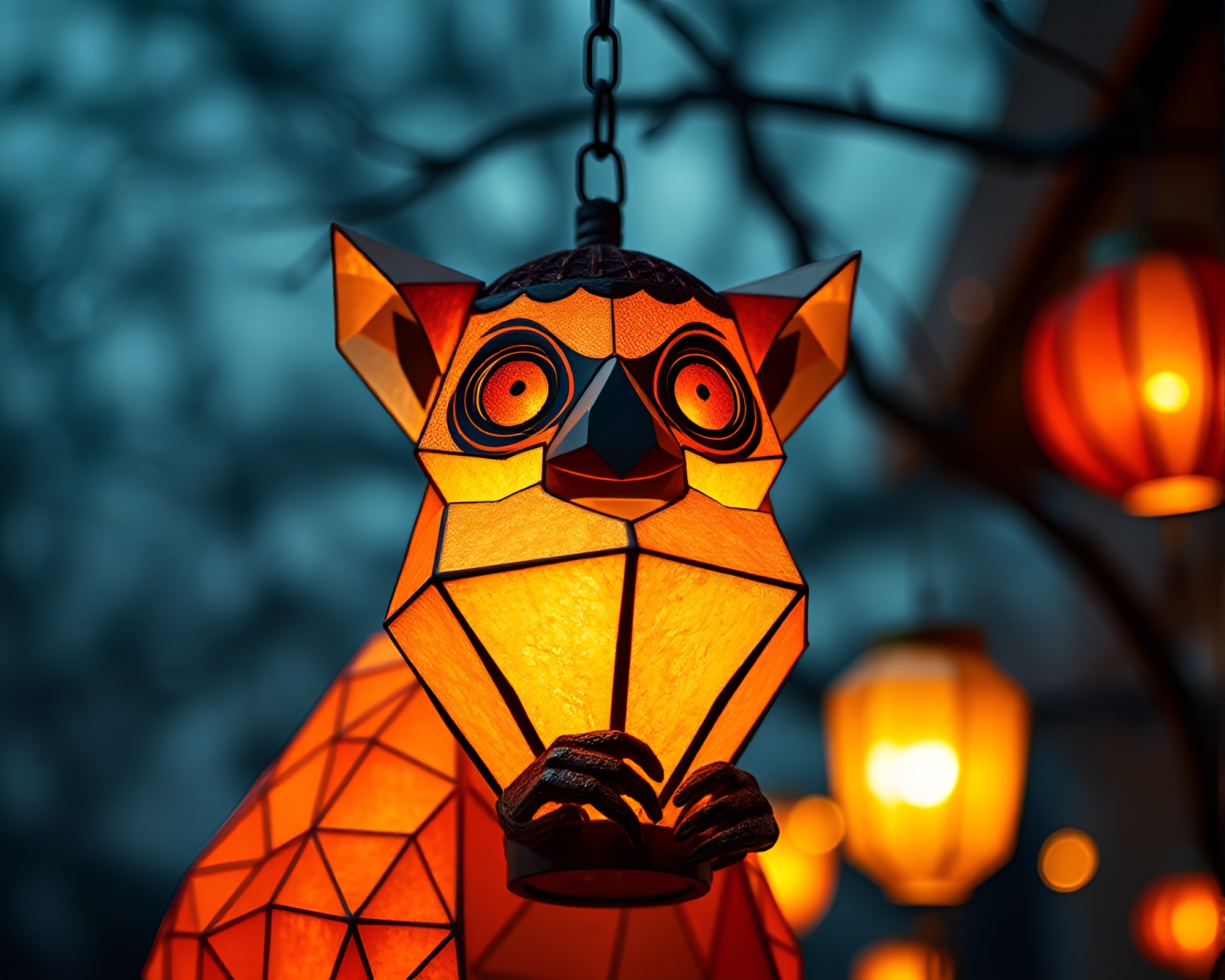 Gilded Lemur in Lantern-Lit Origami Style – free AI stock image