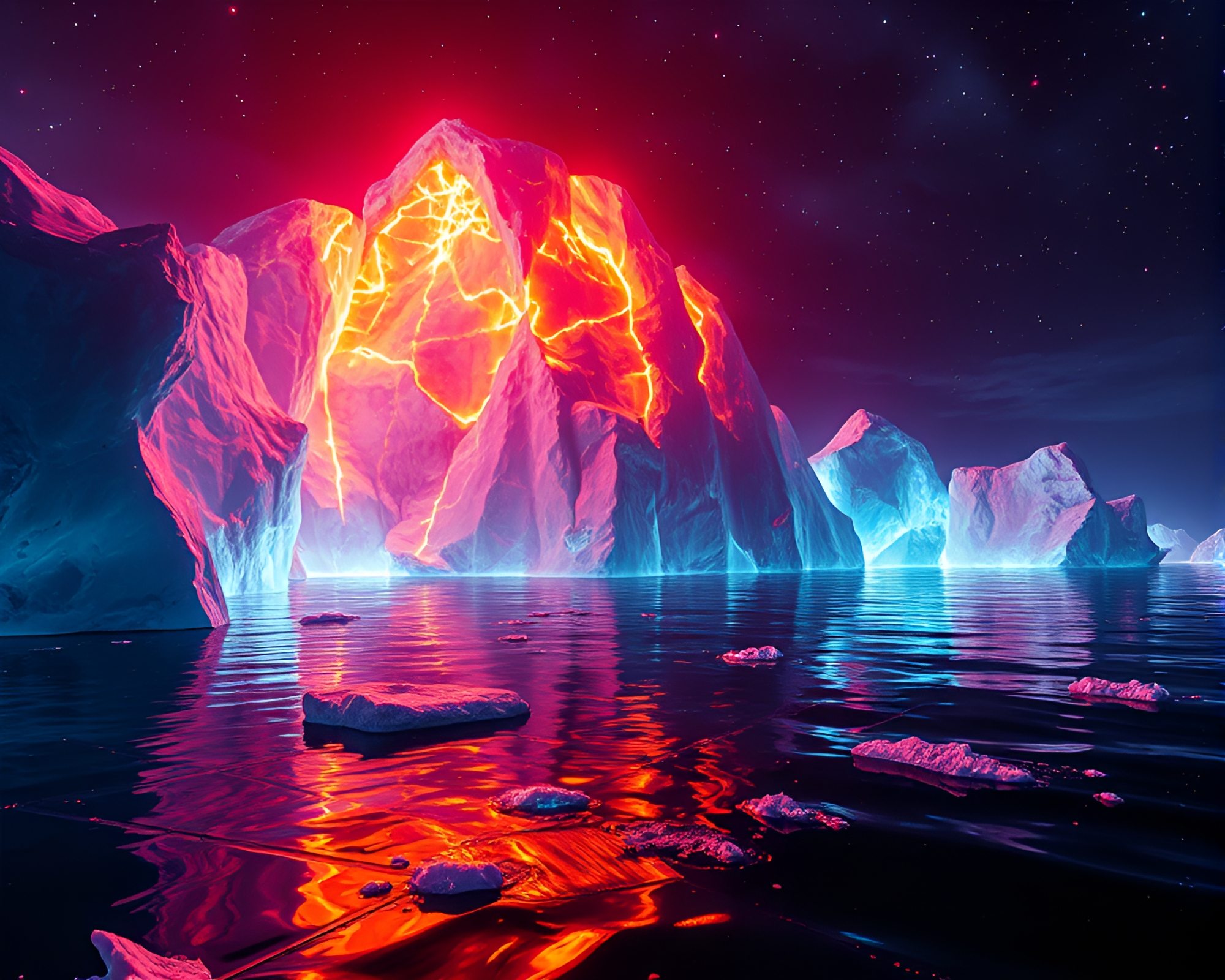 Arctic Iceberg Depth Layering Strobe Lights Artwork – free AI stock image