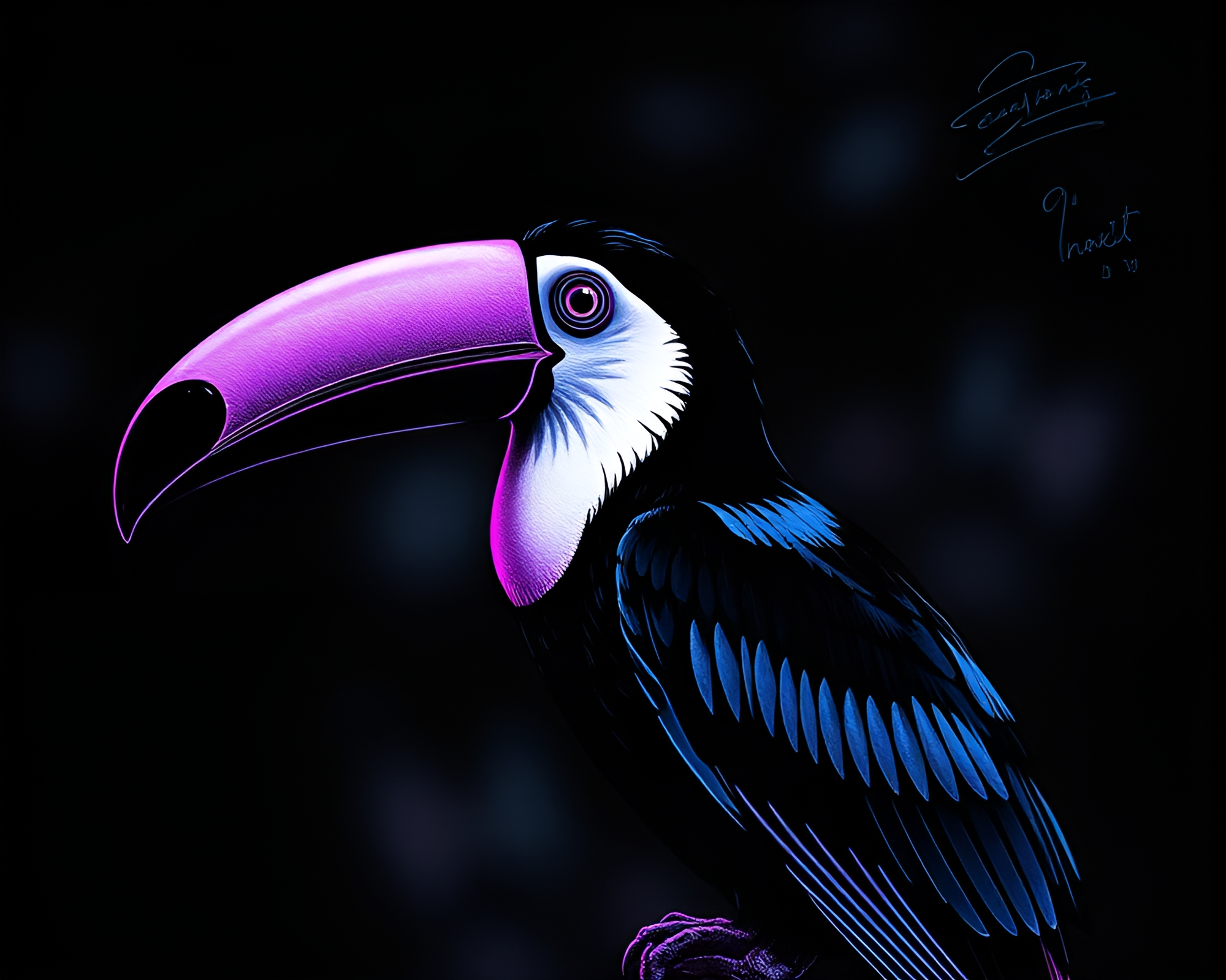 Vaporwave Toucan Enhanced with Foil Stamping in Charcoal Black – free AI stock image