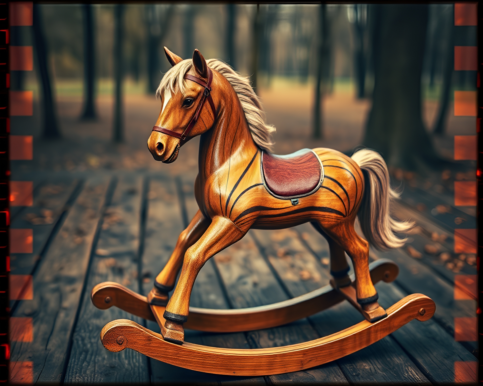 Fractal Overlay Wooden Rocking Horse HDR Film Strip – free AI stock image
