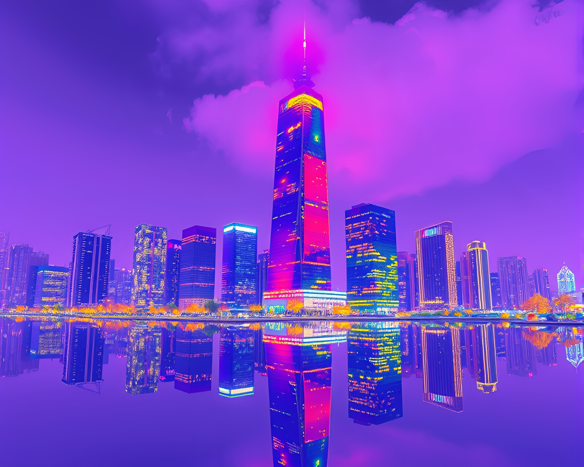 Skyscraper Reflections in Thermal Imaging Colors – free AI stock image