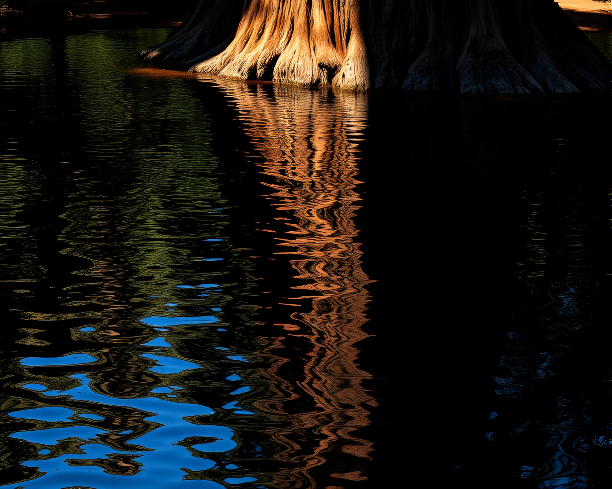 Redwood Tree Reflection in Graphic Novel Style – free AI stock image