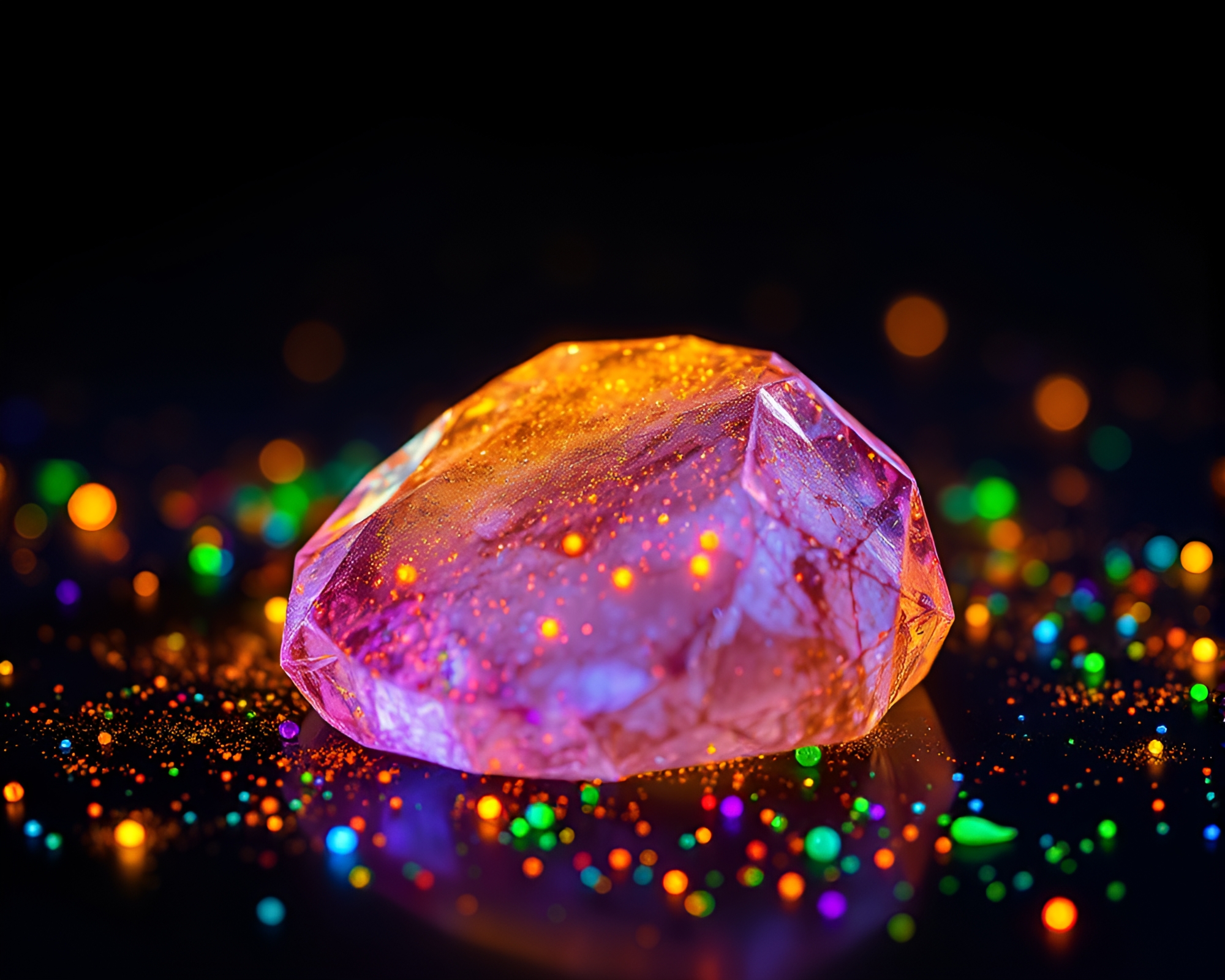 Glowing Rune Stone in Ultraviolet Acrylic Splatters – free AI stock image