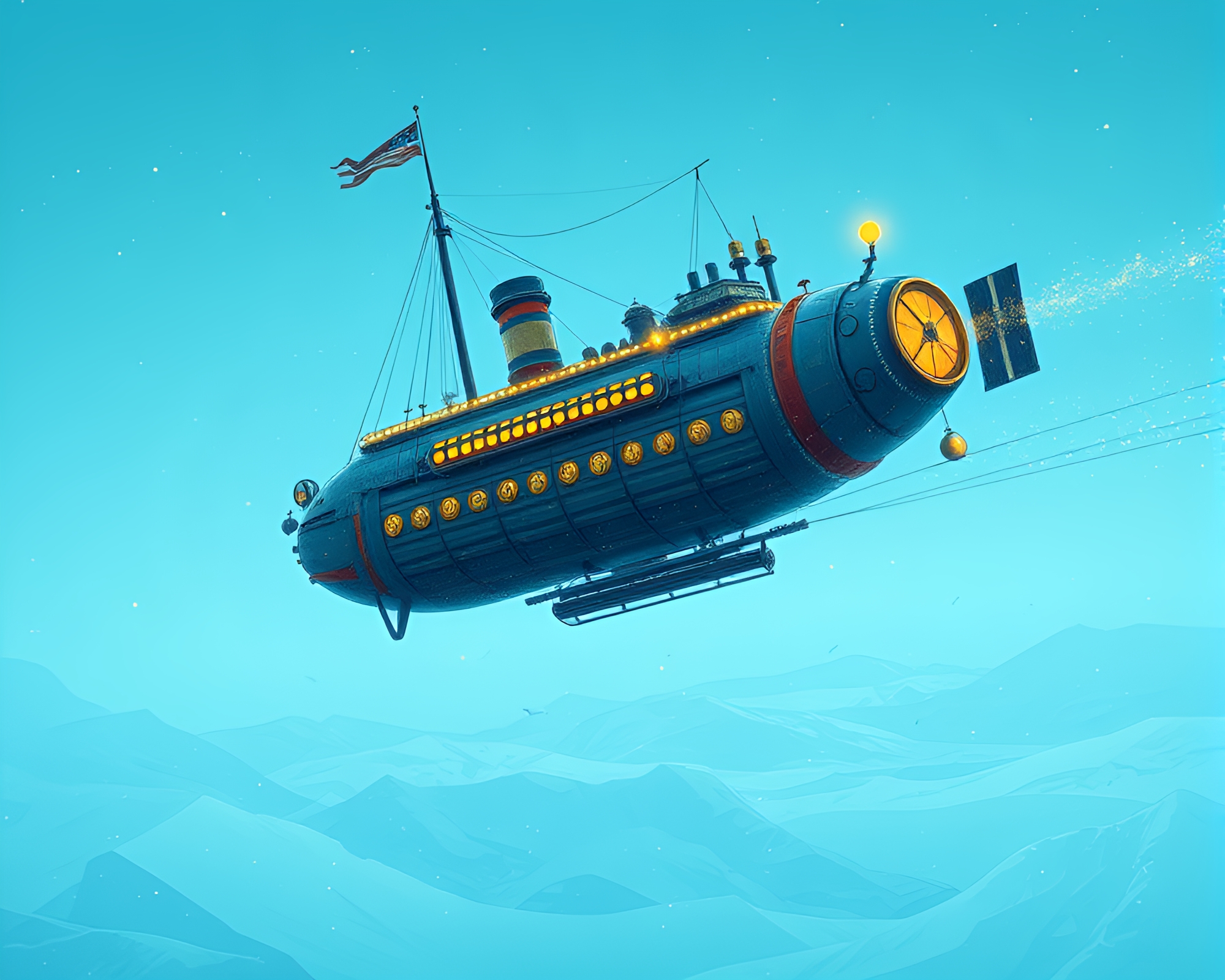 Steampunk Arctic Airship soaring through frozen sky – free AI stock image