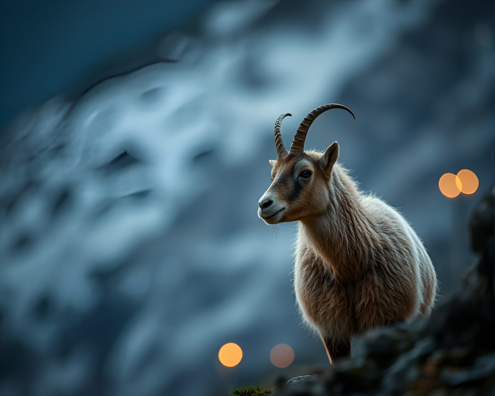 Stunning image of a mountain goat in motion blur by candlelight
