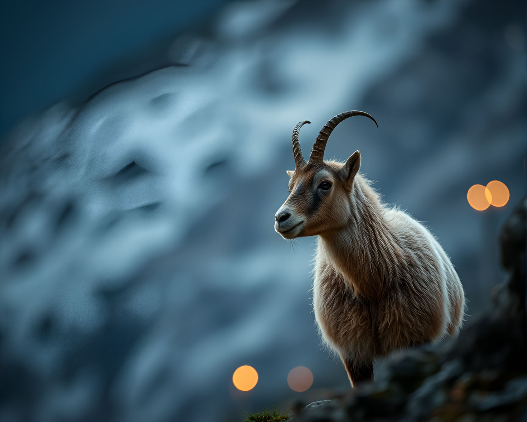 Stippled Mountain Goat in Motion Blur Candlelight – free AI stock image