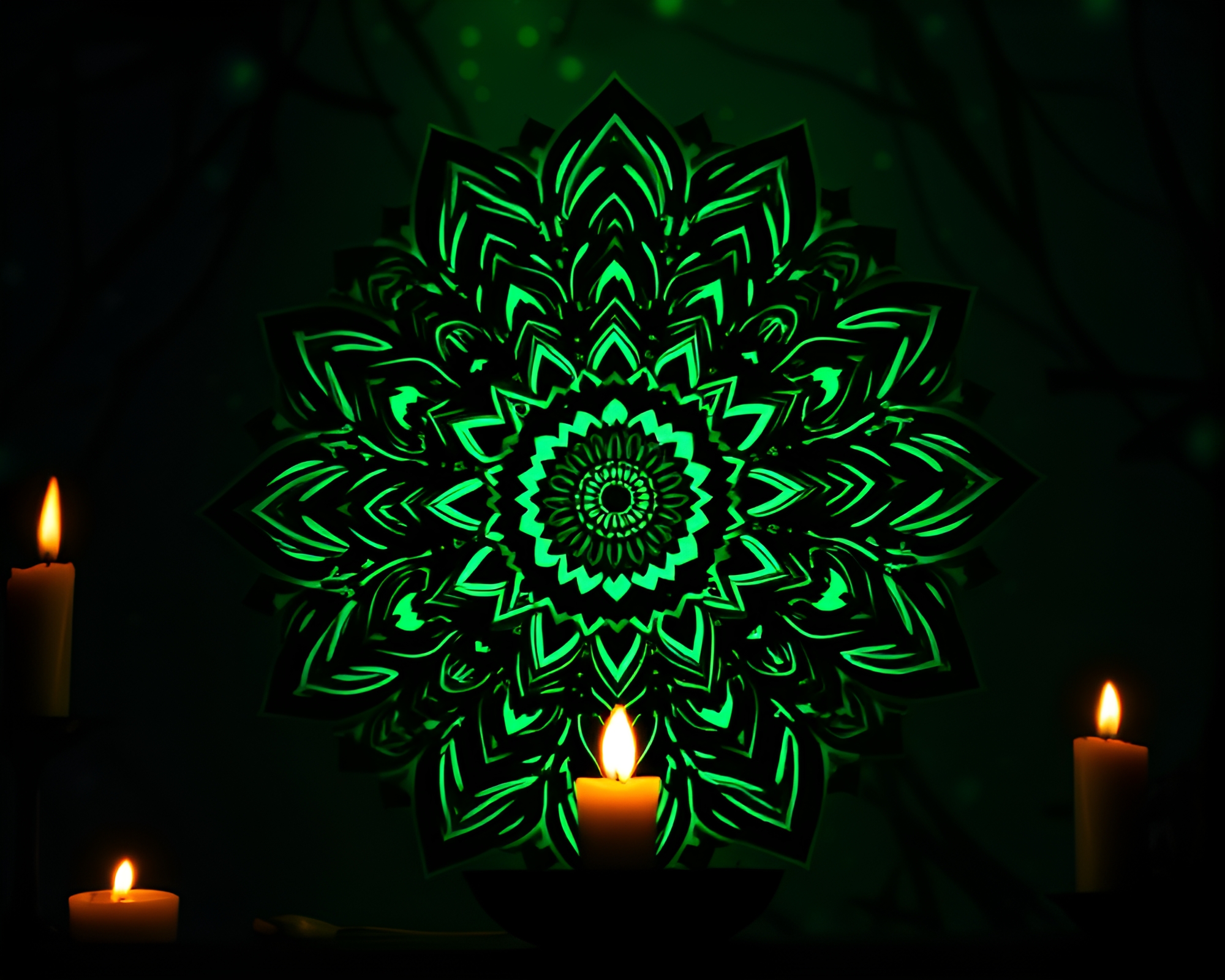 Emerald Mandala Glows in Candlelit Hatching – free AI stock image