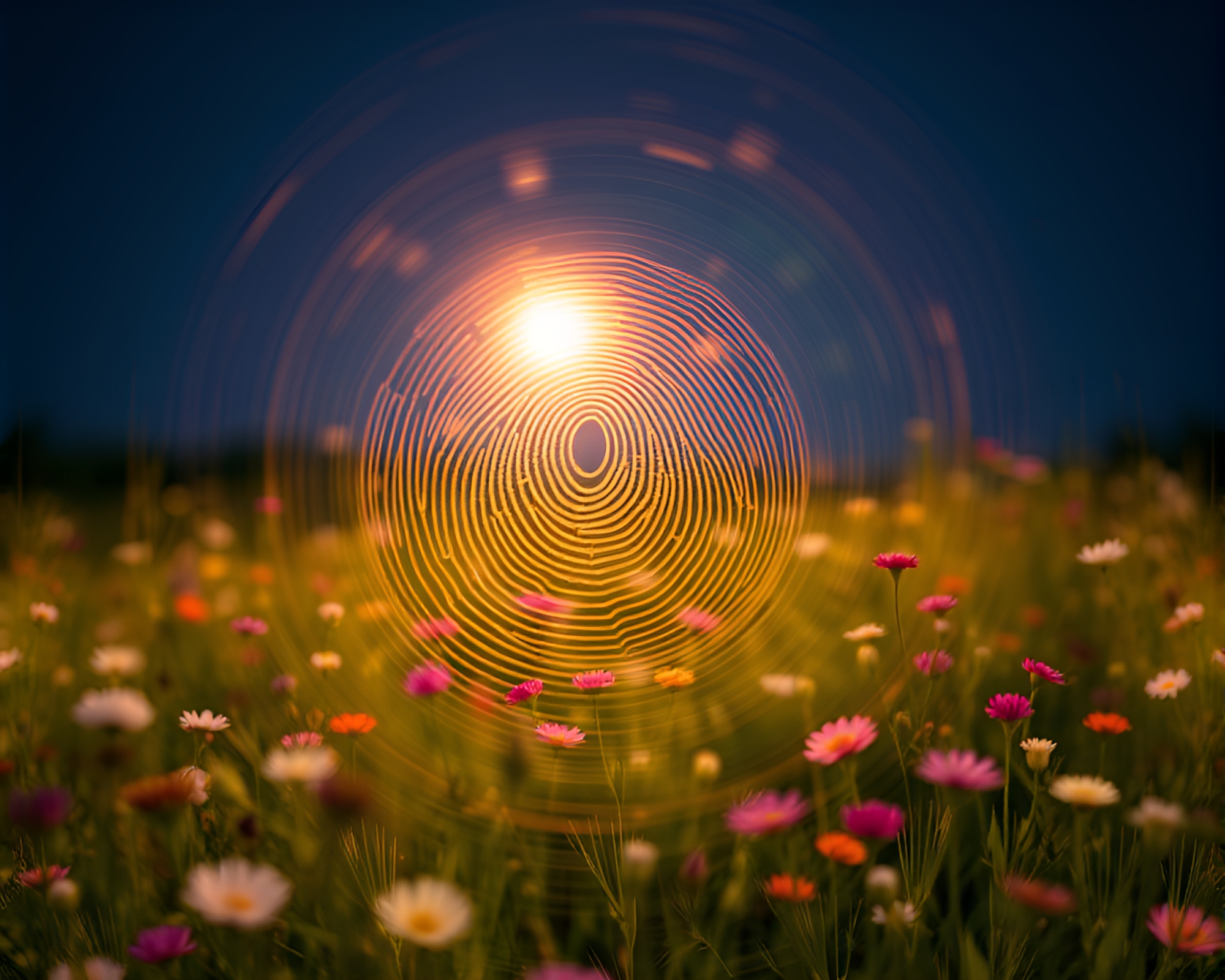 Fingerprint Swirl Flower Meadow Double Exposure – free AI stock image