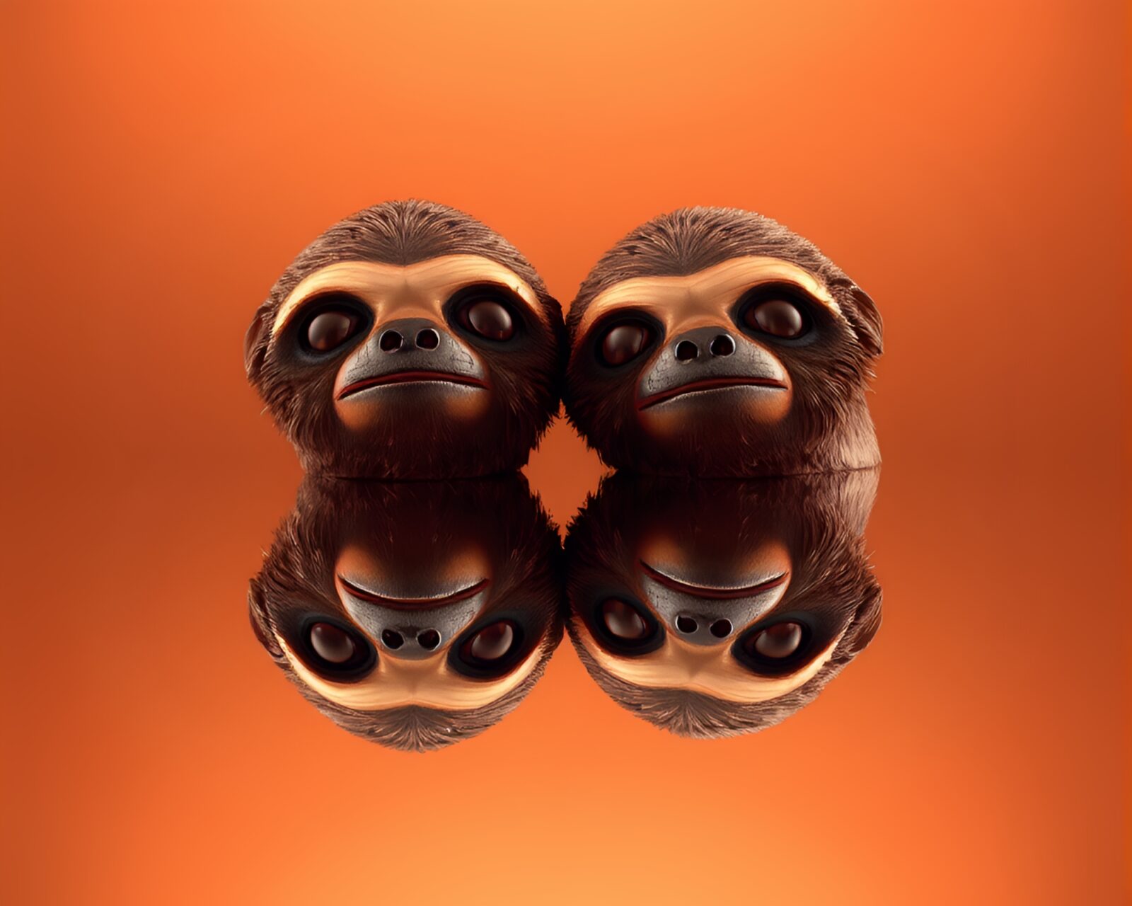 High-poly 3D render of sloth reflected with copper tones