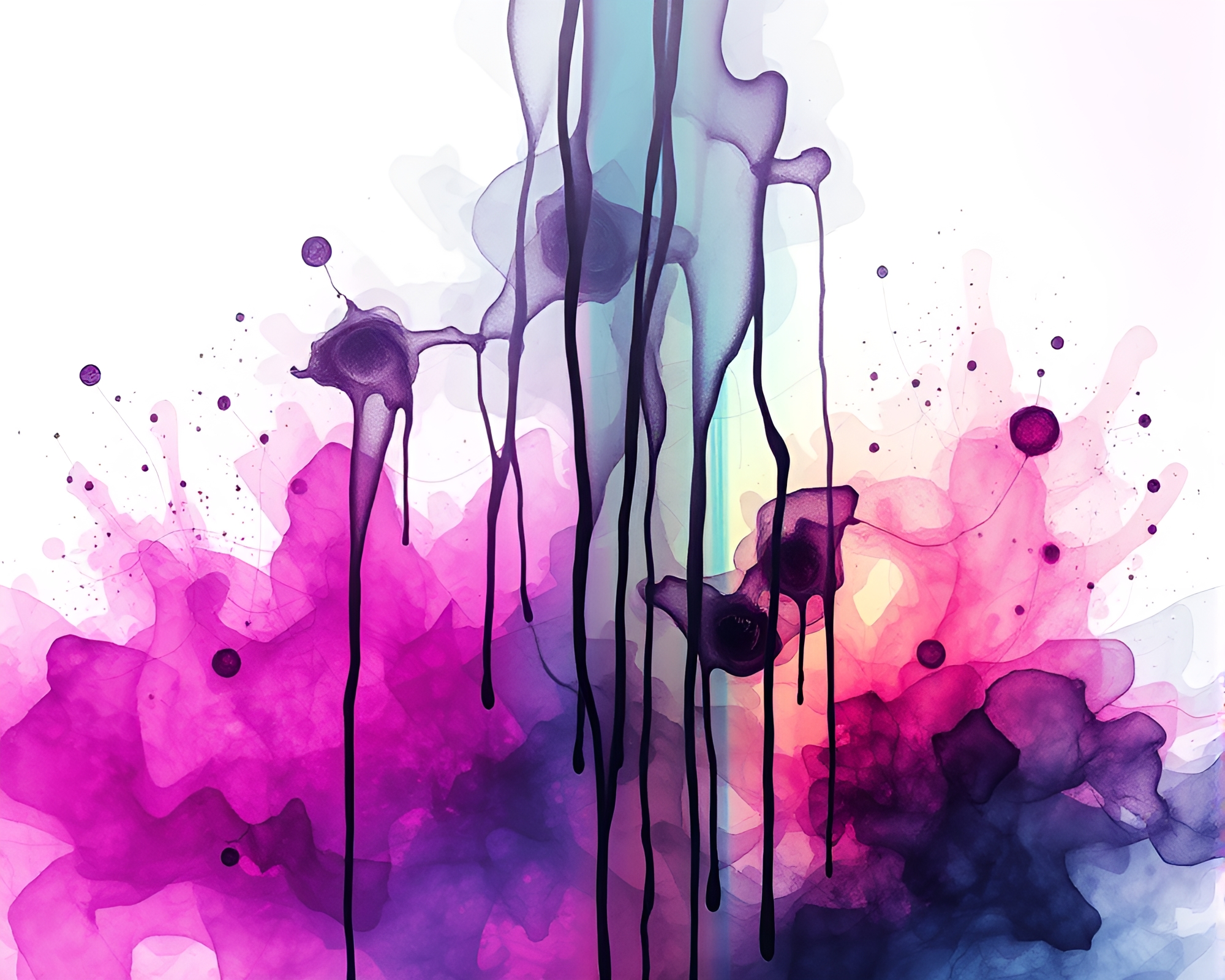 Holographic cityscape: glitched ink wash skyscrapers – free AI stock image