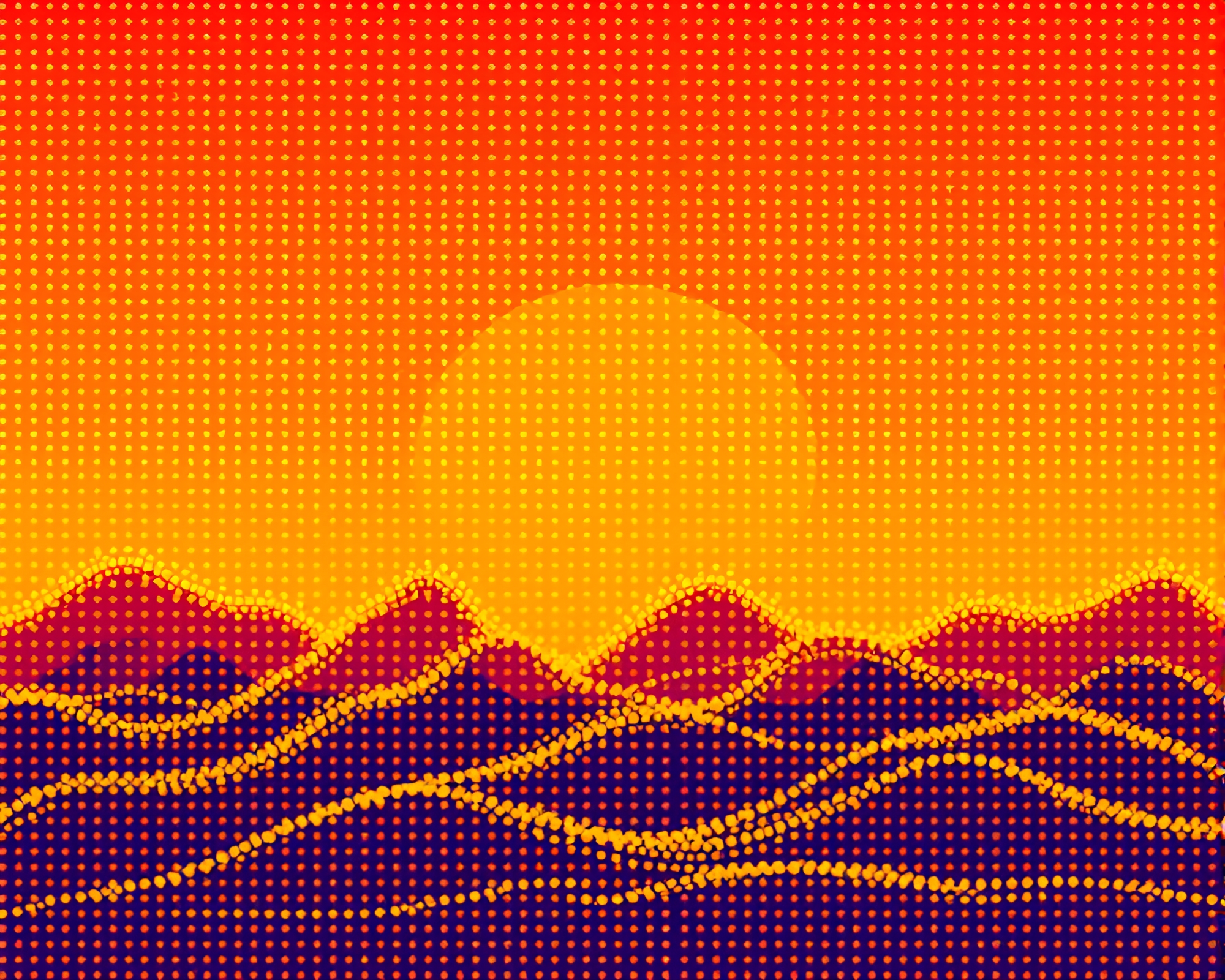 Retro Wave Sunset Grid Dot Matrix Cel Shading – free AI stock image