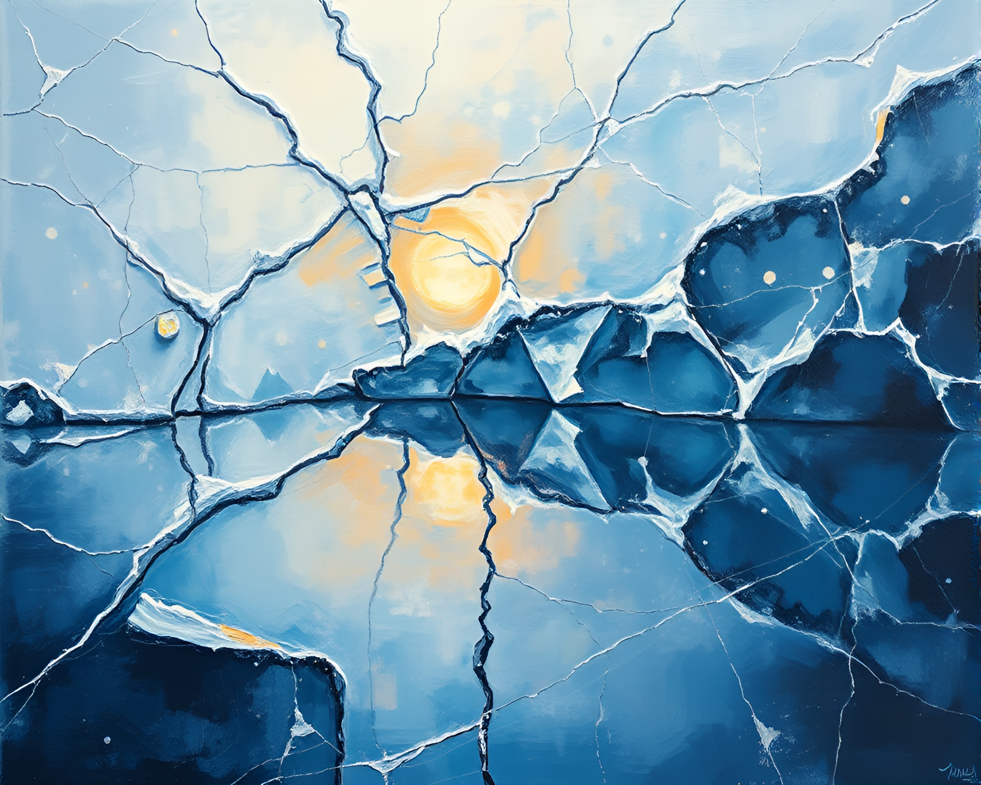 Frozen Lake: Oil Painting in Crystal Clarity – free AI stock image