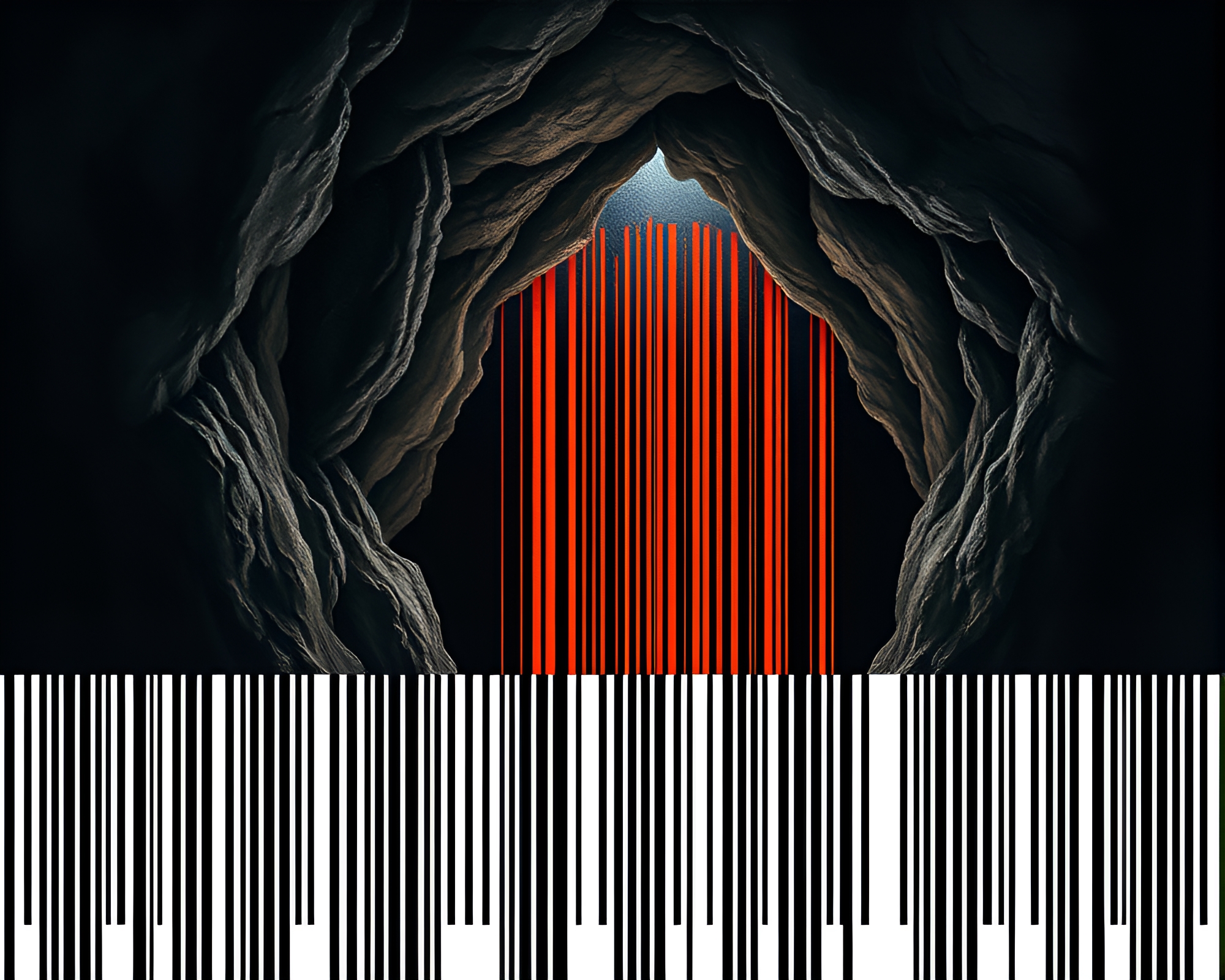 Barcode Stripe Cave Painting Revealed in Darkness – free AI stock image