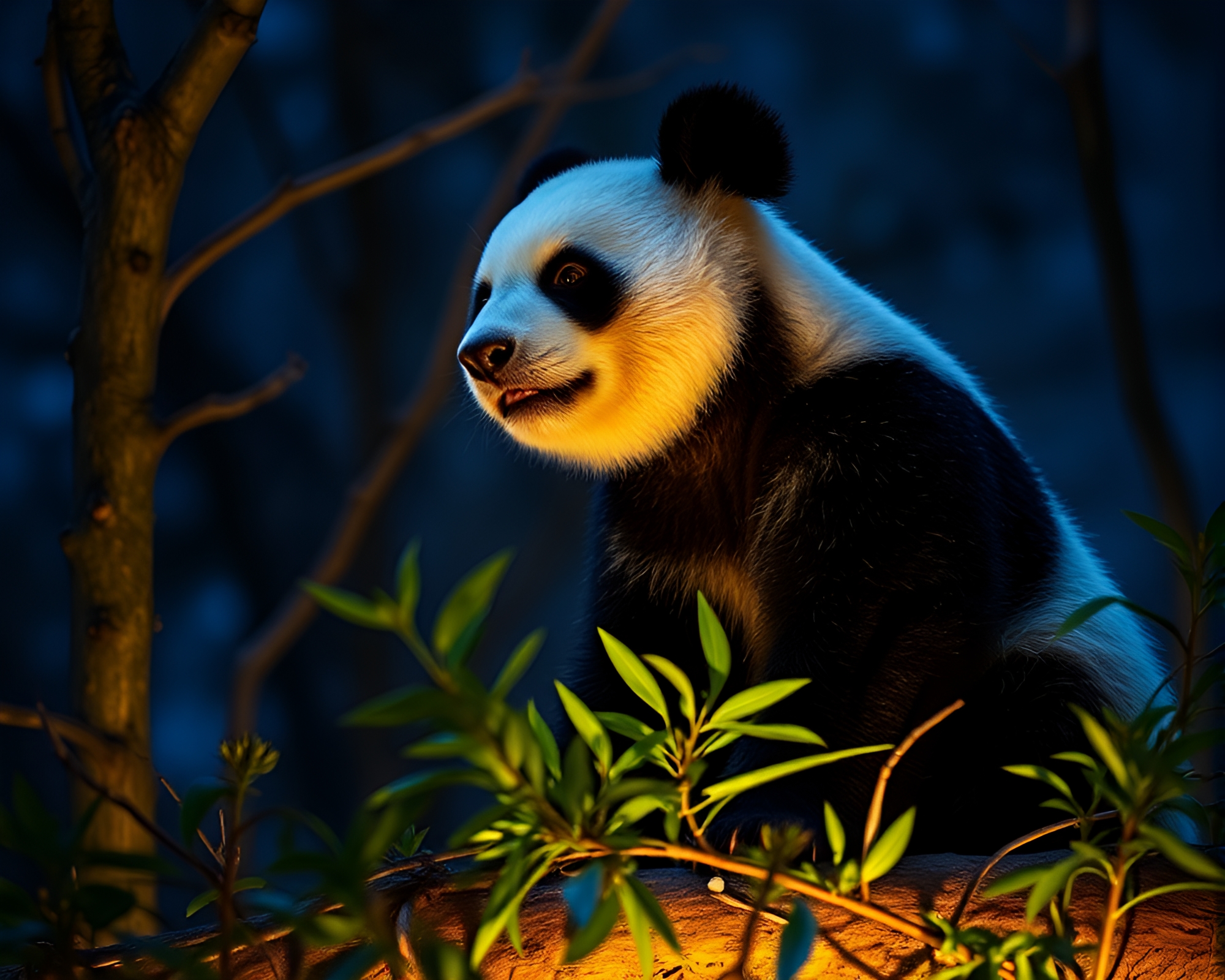 Enchanting Panda Framed by Night Sky – free AI stock image