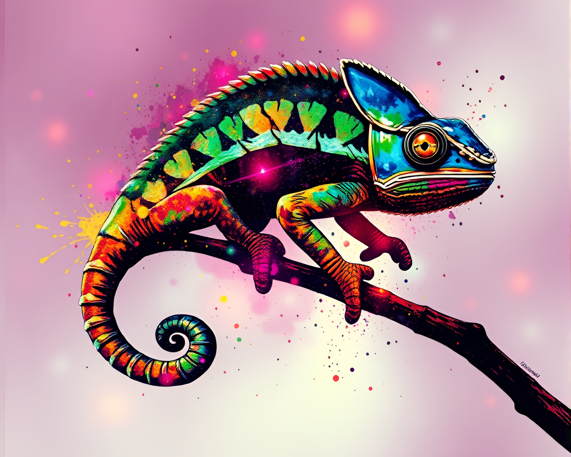 Futuristic Chameleon in Ink Splash Universe – free AI stock image