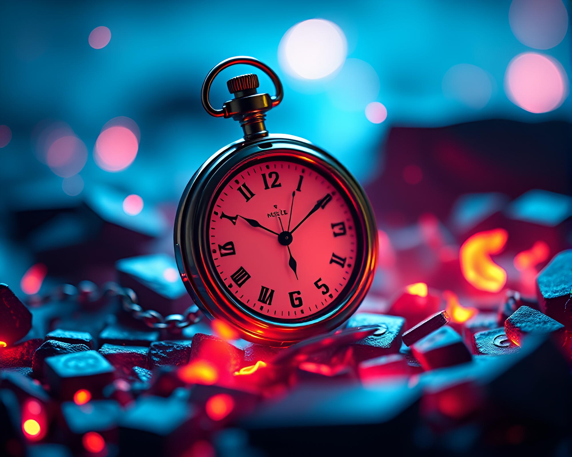 Ultraviolet Pocket Watch Floating Embers Low-Poly 3D Render – free AI stock image