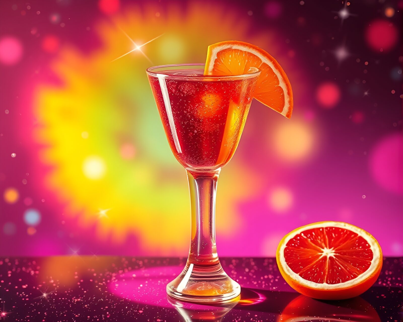 Anime scene with Blood Orange drink shining prism colors